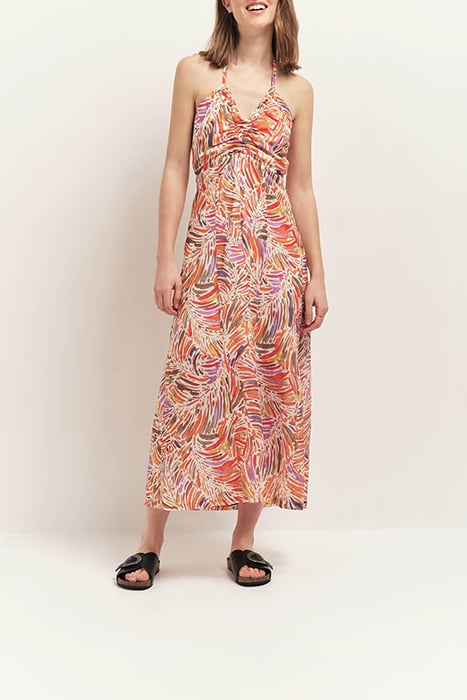 RECY - CORAL HALTER MIDI DRESS WITH ARTY FLORAL PRINT 1