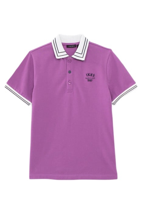 BOYS’ PURPLE PIQUE KNIT POLO SHIRT WITH STRIPED RIBBING 1