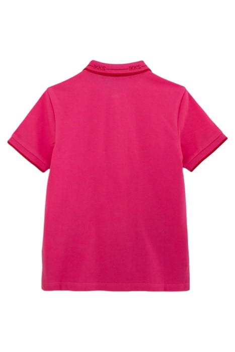 BOYS’ PINK COTTON POLO SHIRT, RED STRIPED RIBBING 2