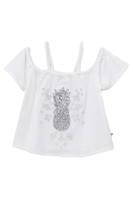 GIRLS’ WHITE ORGANIC COTTON T-SHIRT, PINEAPPLE EMBROIDERY 1