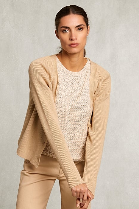 BEIGE COTTON V-NECK CARDIGAN BEIGE 1