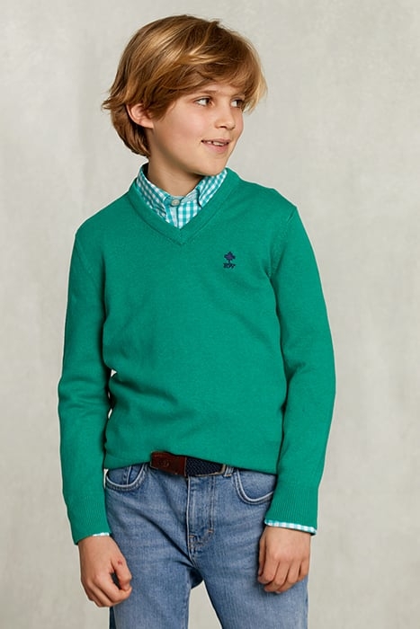 NORMAL FIT BASIC V-NECK PULLOVER GREEN TWIST MIX GREEN 1