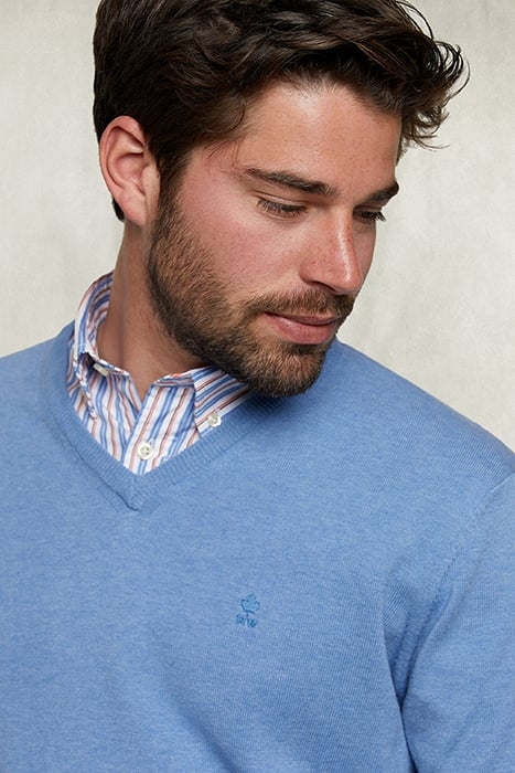 BASIC V-NECK PULLOVER LIGHT DENIM MIX BLUE 3