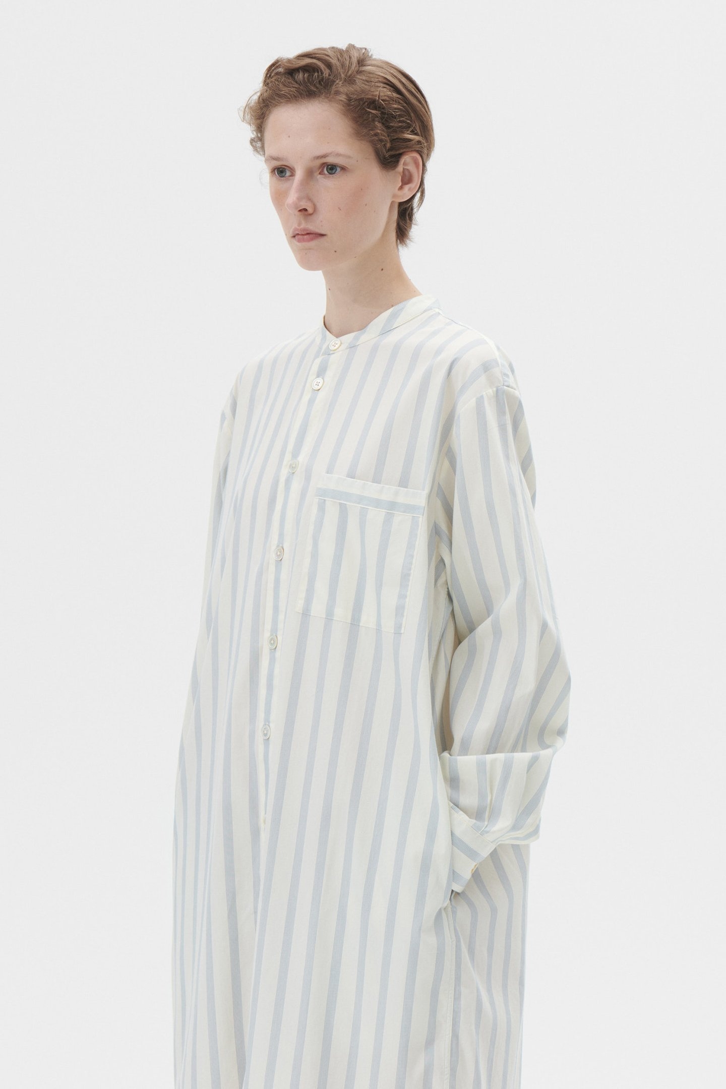 UNISEX POPLIN, NIGHT SHIRT NEEDLE STRIPES 2