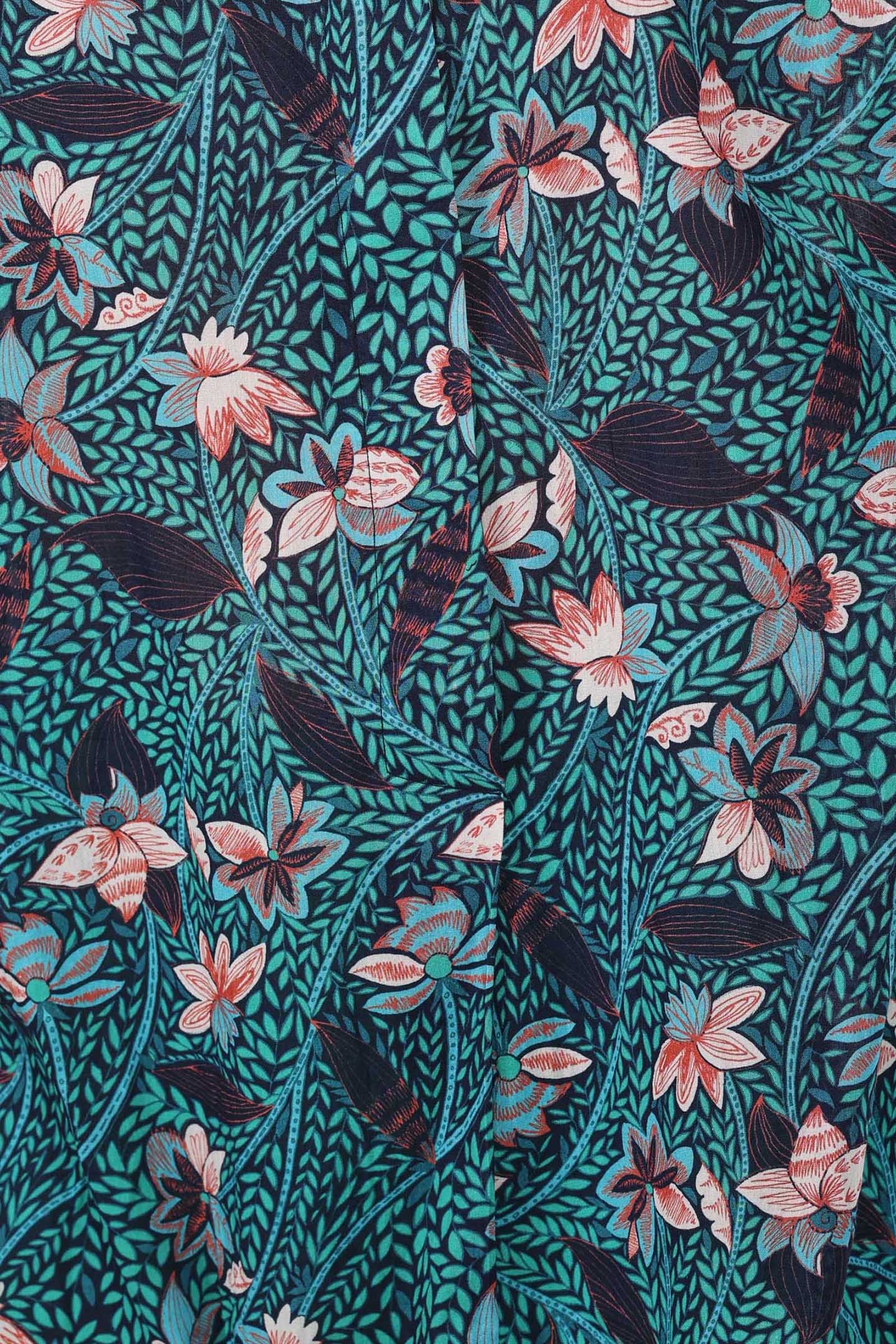 LONG BLOUSE DRESS FLORA GREEN WITH LOTS OF LEAVES PRINT 6