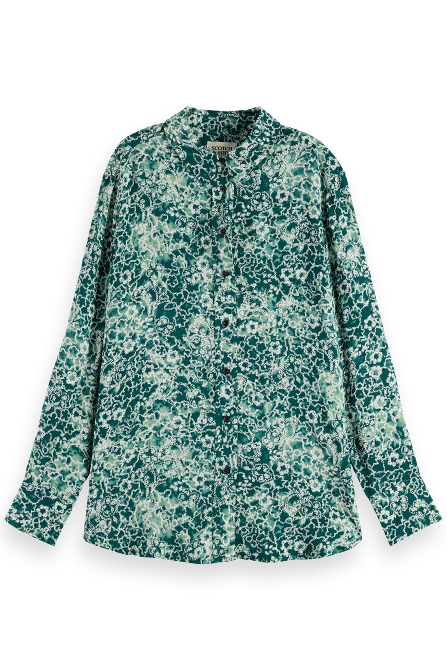 VISCOSE PRINTED RELAXED FIT SHIRT SHIBORI FLORAL GREEN 4