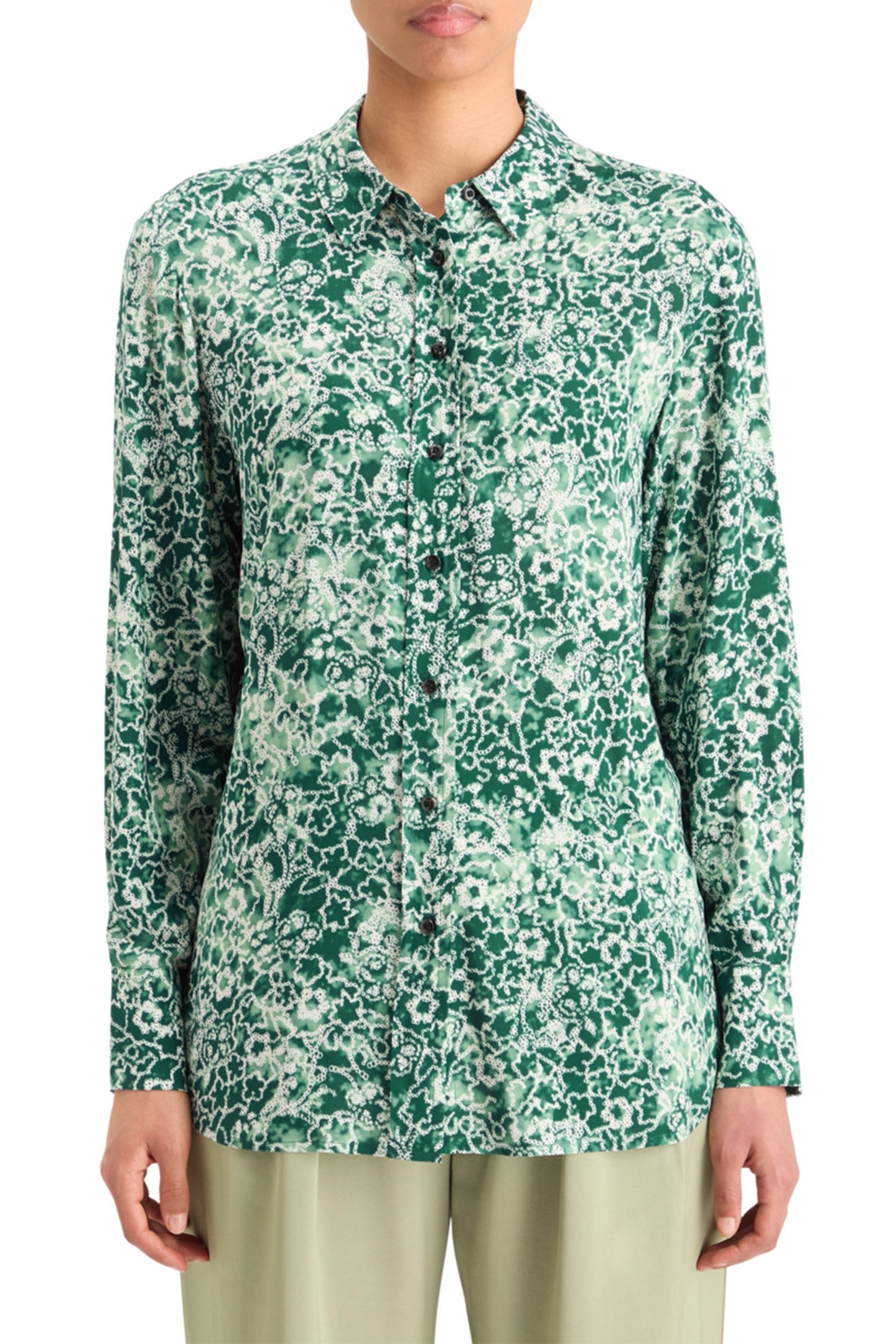 VISCOSE PRINTED RELAXED FIT SHIRT SHIBORI FLORAL GREEN 1