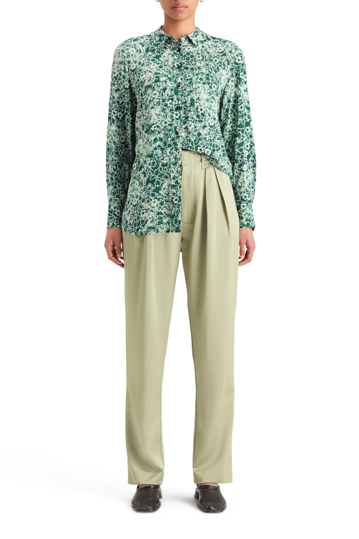 VISCOSE PRINTED RELAXED FIT SHIRT SHIBORI FLORAL GREEN 3