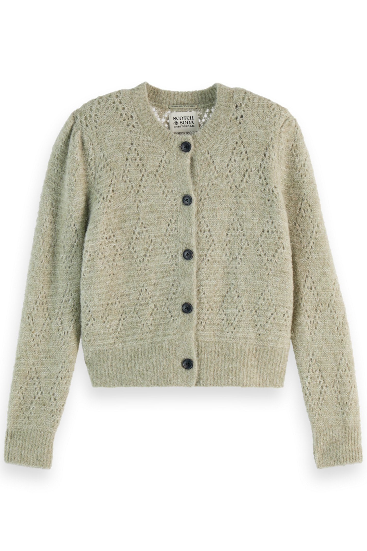 BOUCL CREW NECK CARDIGAN WASHED SAGE MELANGE 4