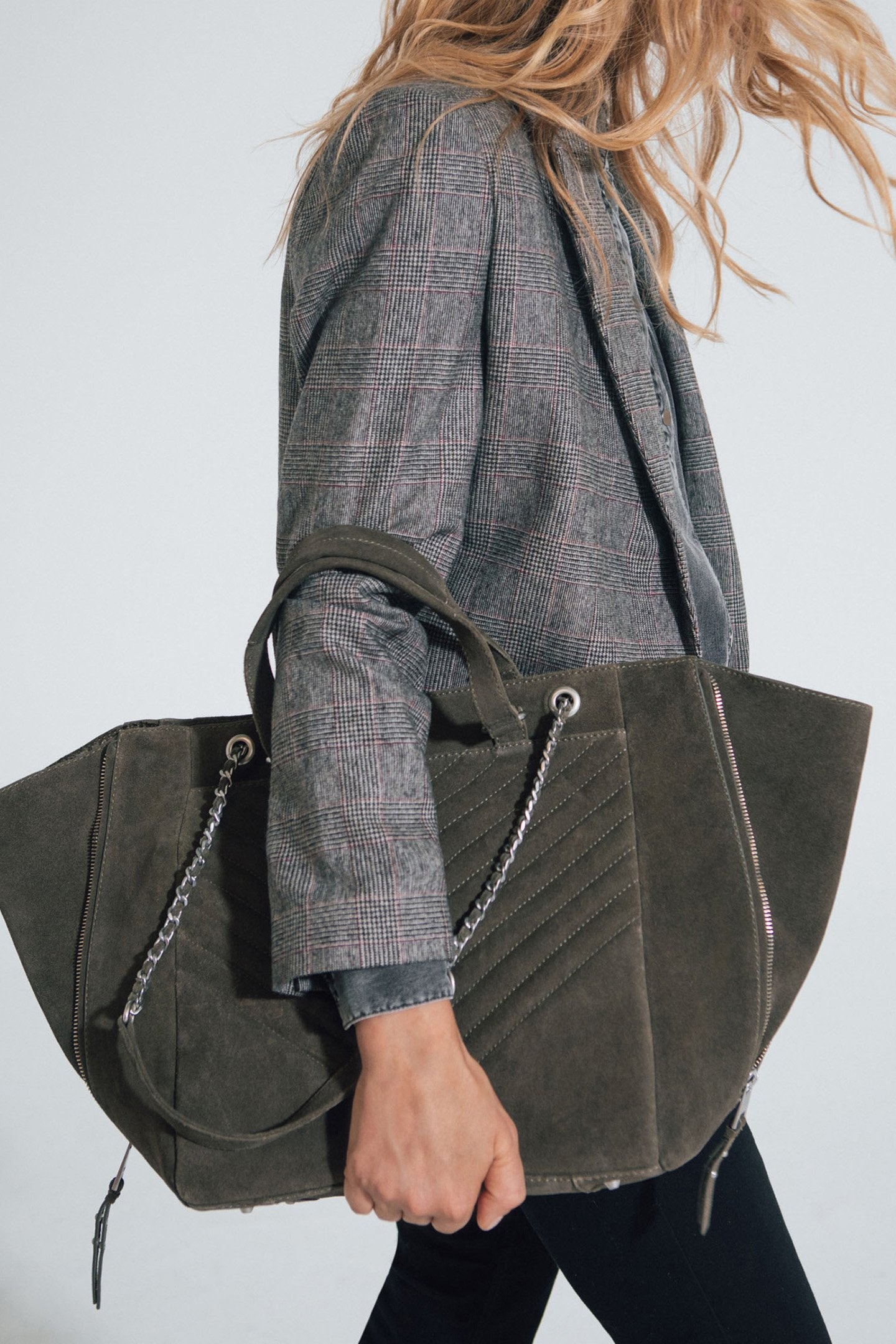 LE 1440 KAKI HERRINGBONE QUILTED SHOPPING BAG 2