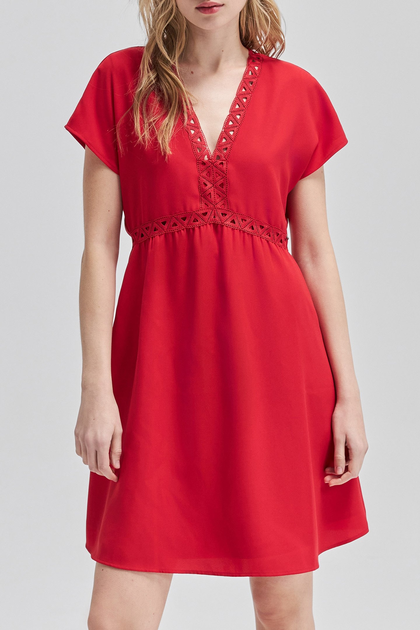 RED RECYCLED DRESS WITH LACE BRAID 1