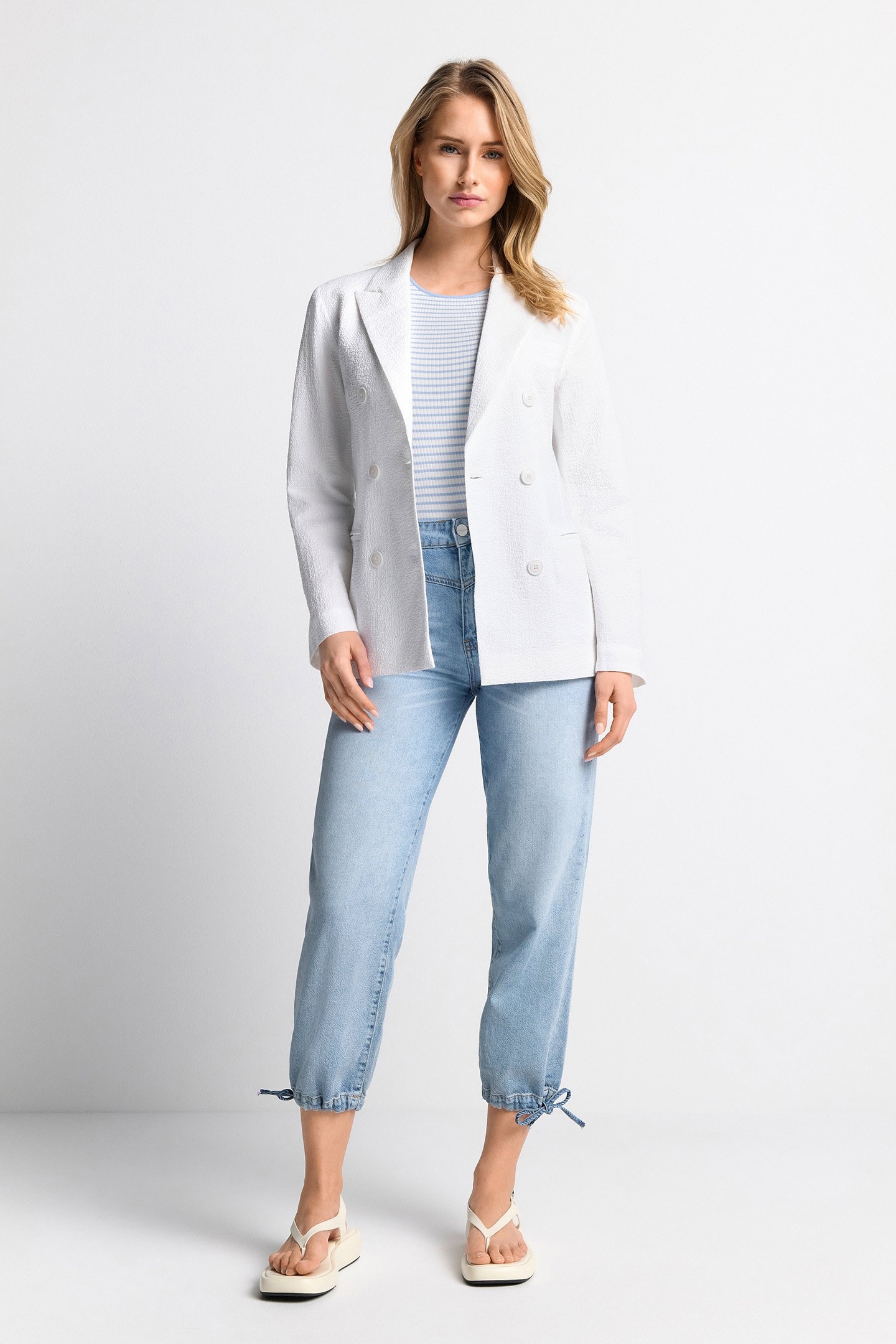 SEERSUCKER DOUBLE BREASTED BLAZER ORGANIC WHITE 2