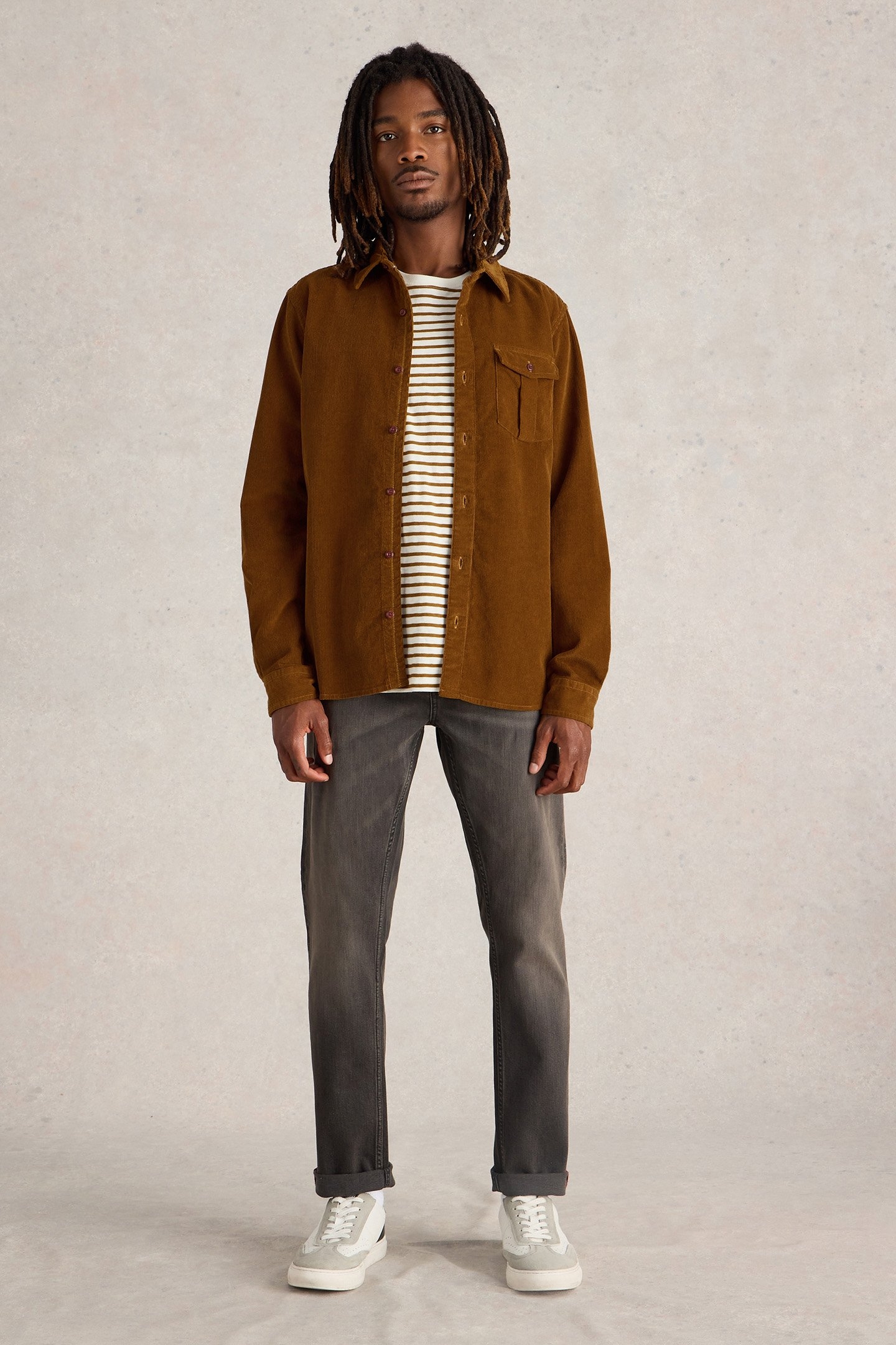 GRIFFIN CORD SHIRT MID BROWN 1