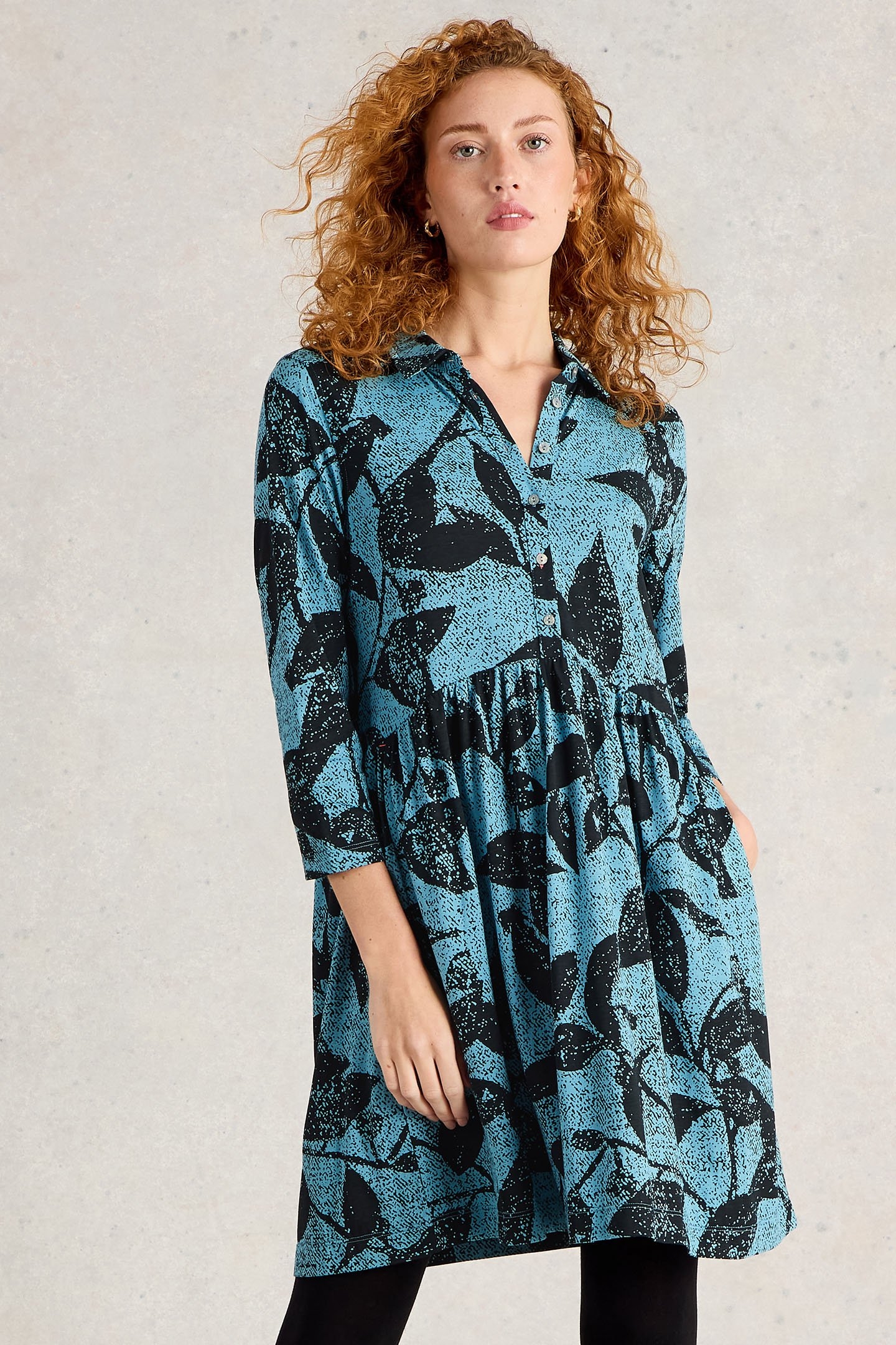 EVERLY JERSEY SHIRT DRESS BLUE PRINT 1