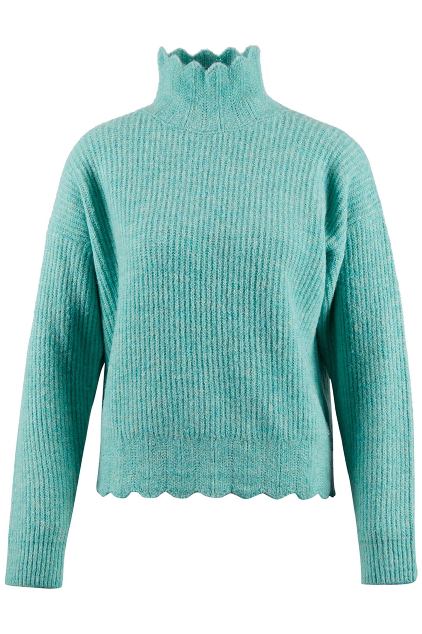SHORT PULLOVER WITH SCALLOPED HEMS IN GREEN 1