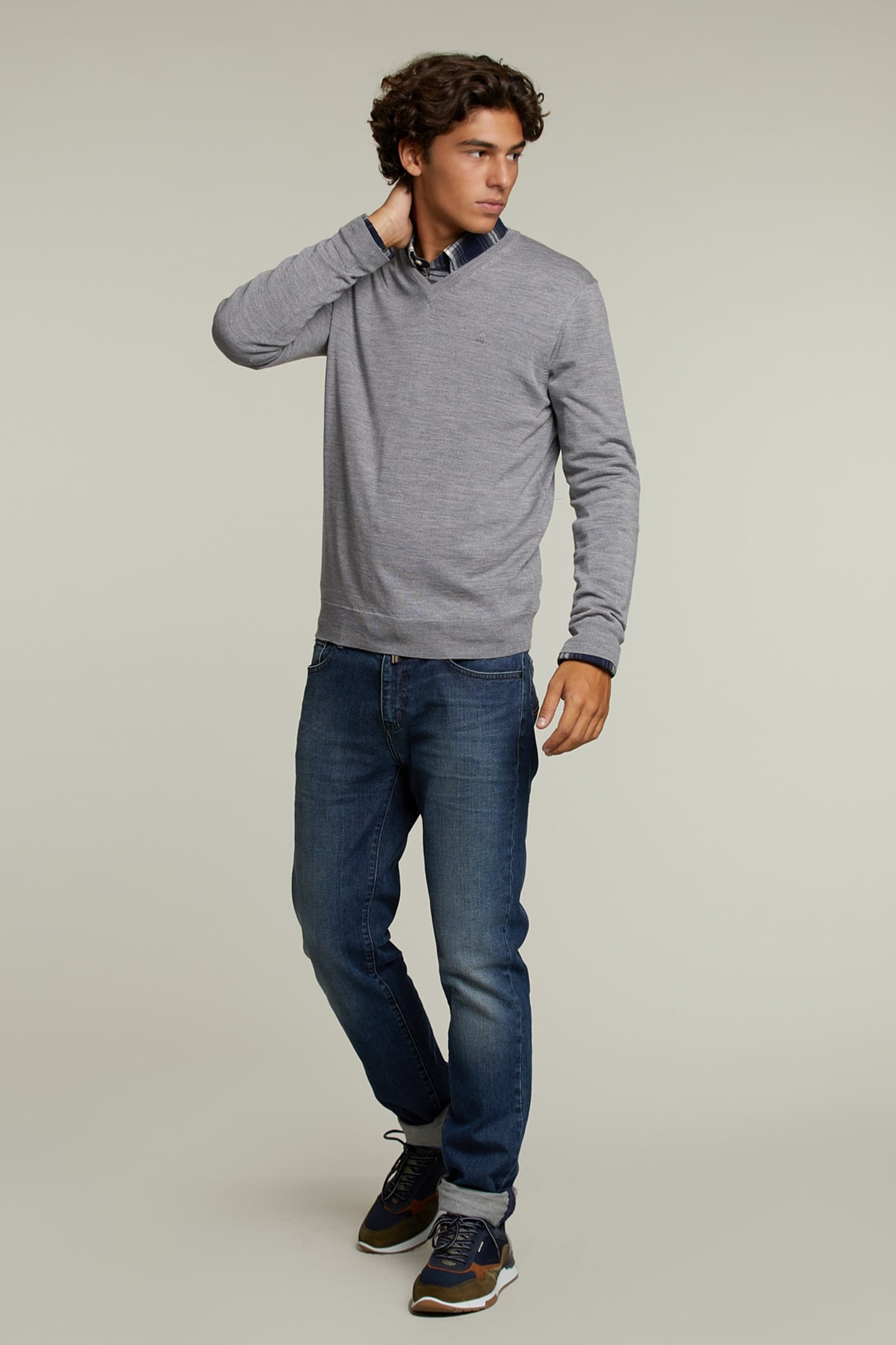 CUSTOM FIT MERINO V-NECK PULLOVER OXFORD MIX 3