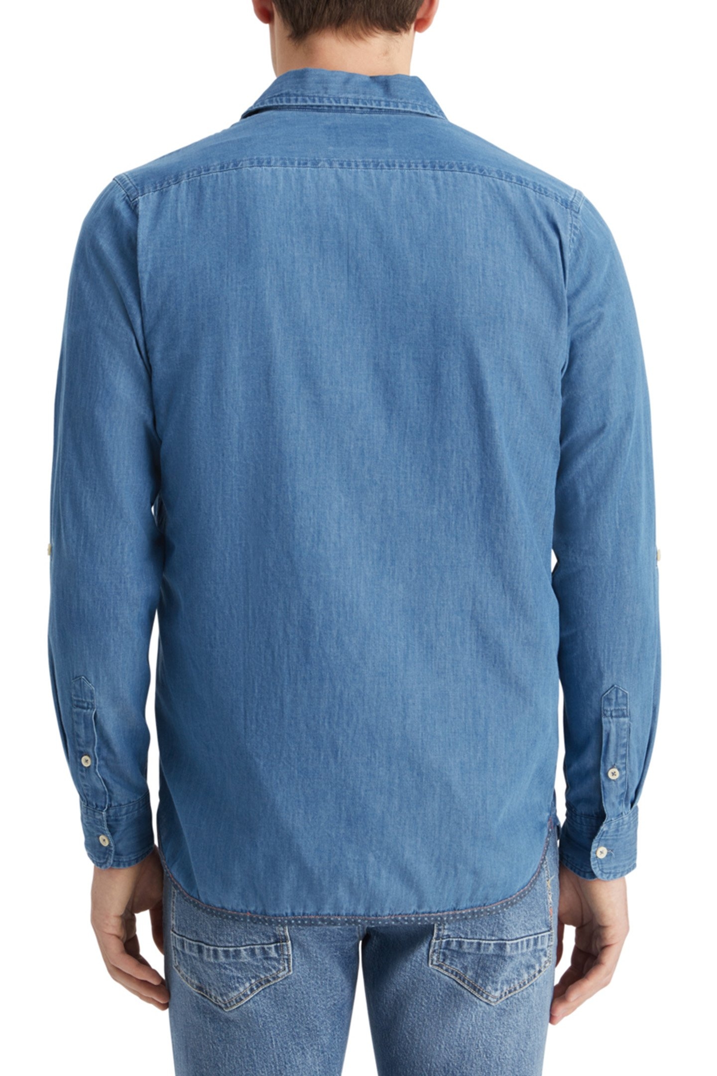 SMART INDIGO LIGHTWEIGHT DENIM SHIRT WITH SLEEVE ADJUSTERS W 2