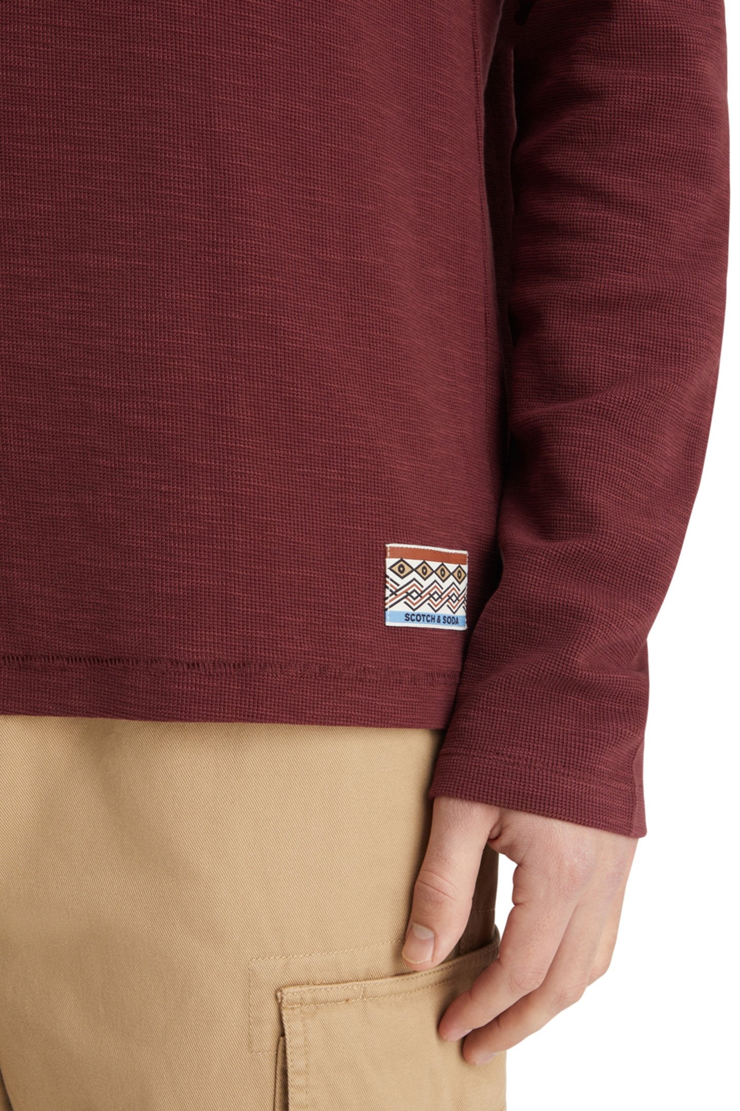 RELAXED FIT BLANKET STITCH SLUB LONGSLEEVE T-SHIRT WINE 7