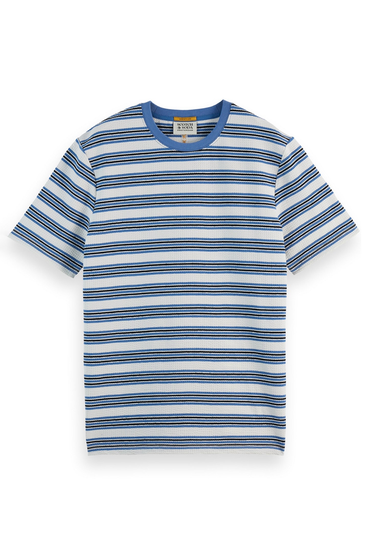 YARN DYED STRIPE WAFFLE T-SHIRT BLUE WHITE STRIPE 1