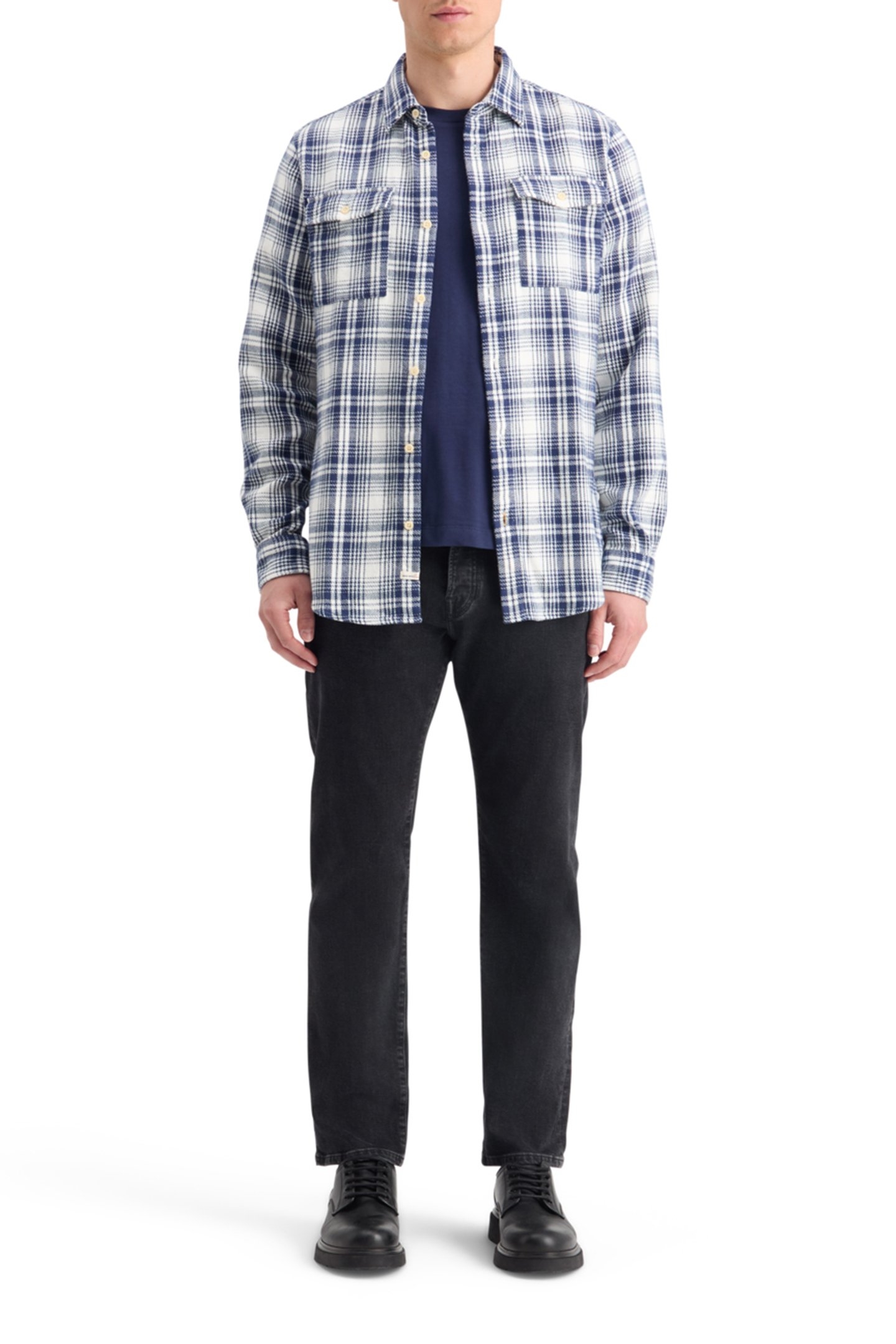 REGULAR FIT FLANNEL CHECK SHIRT BLUE WHITE CHECK 3