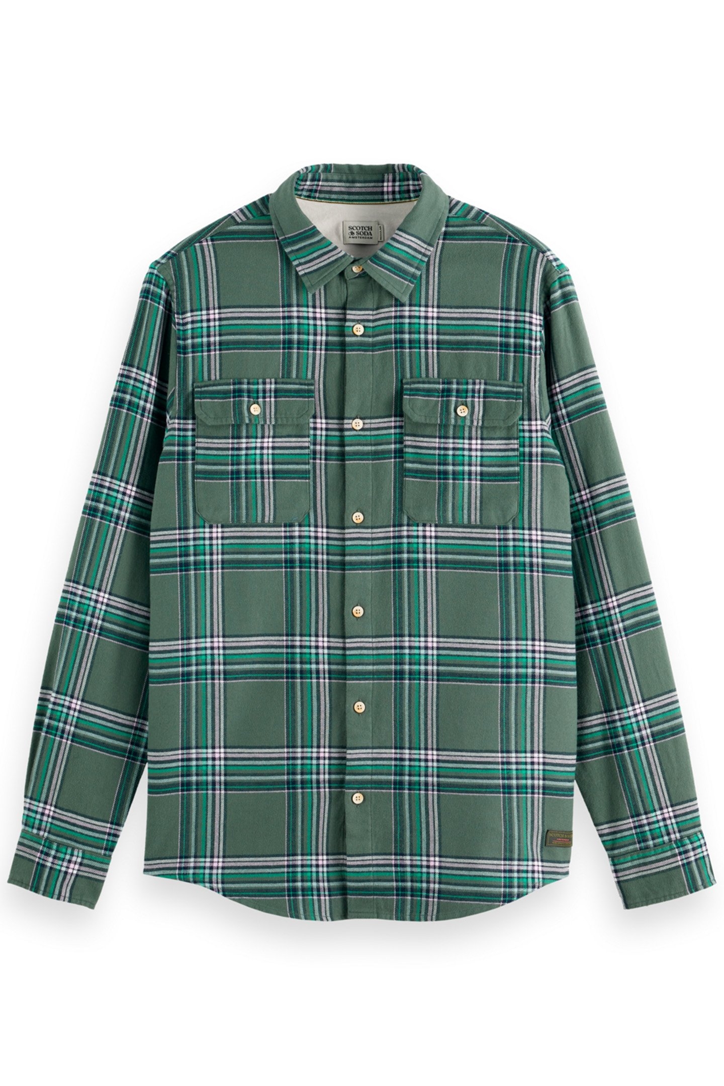 REGULAR FIT MULTICOLOURED FLANNEL CHECK SHIRT GREEN CHECK 4