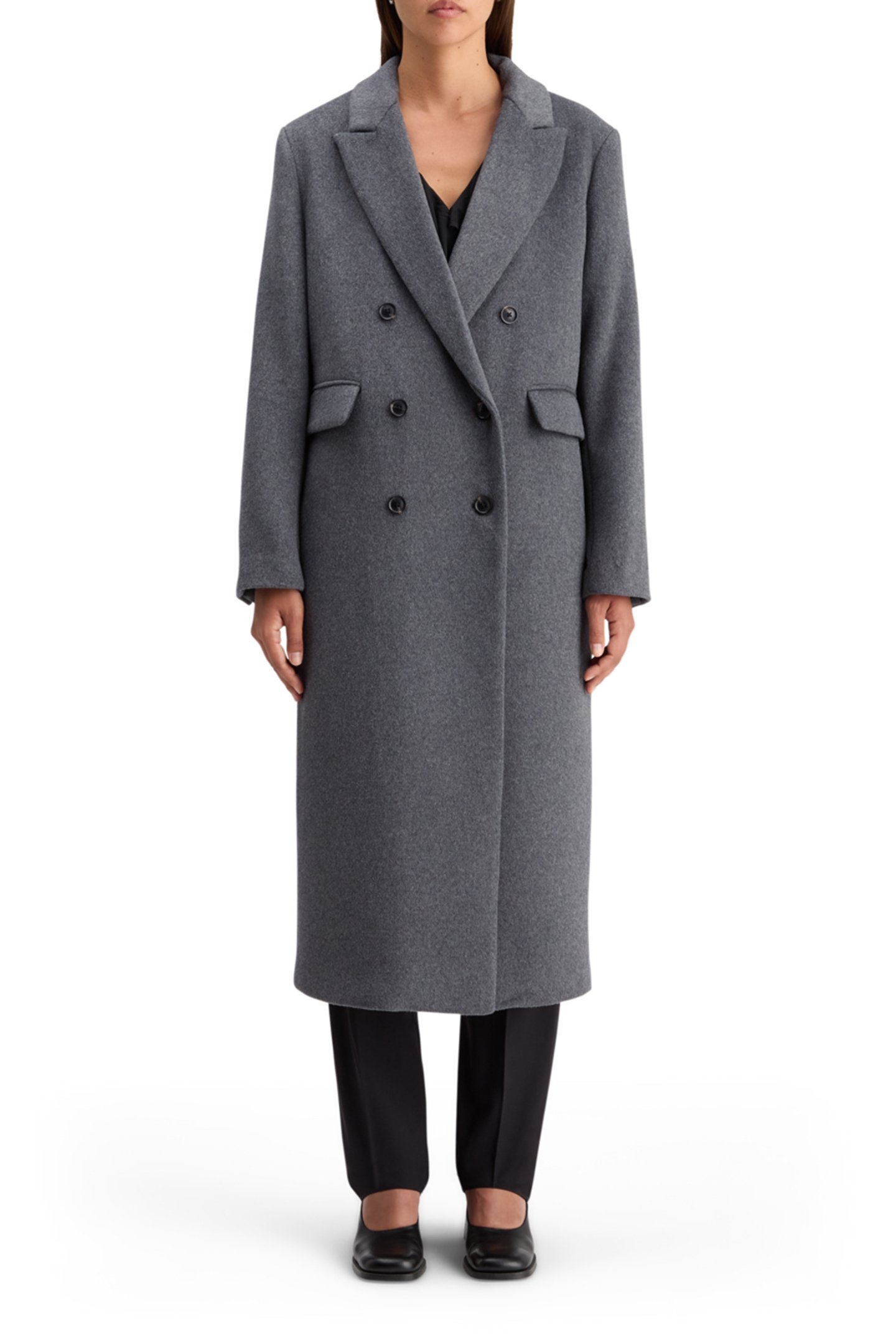 DOUBLE BREASTED TAILORED WOOL BLEND COAT CHARCOAL MELANGE 1