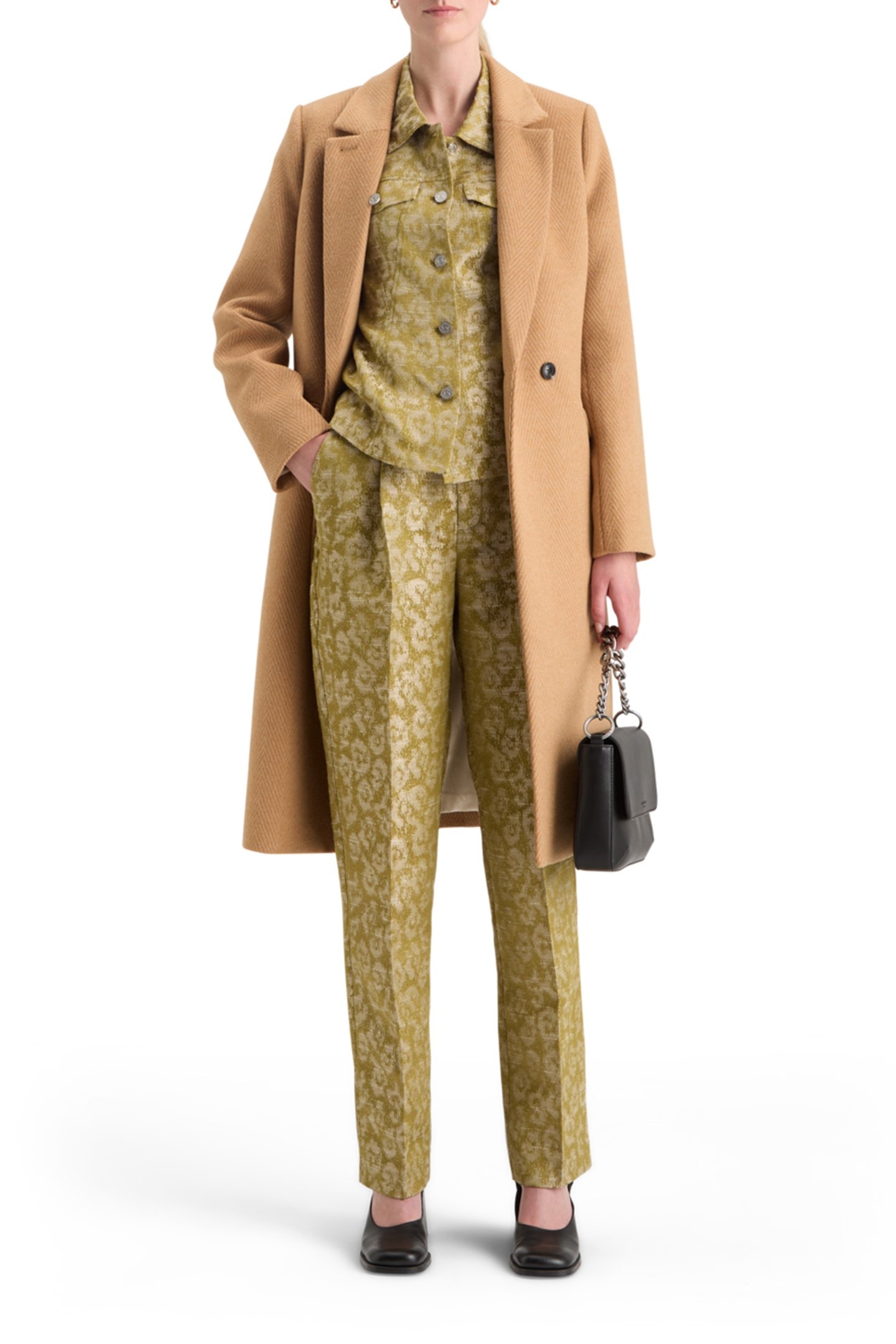 SINGLE BREASTED HERRINGBONE WOOL BLEND TAILORED COAT TABACCO 5