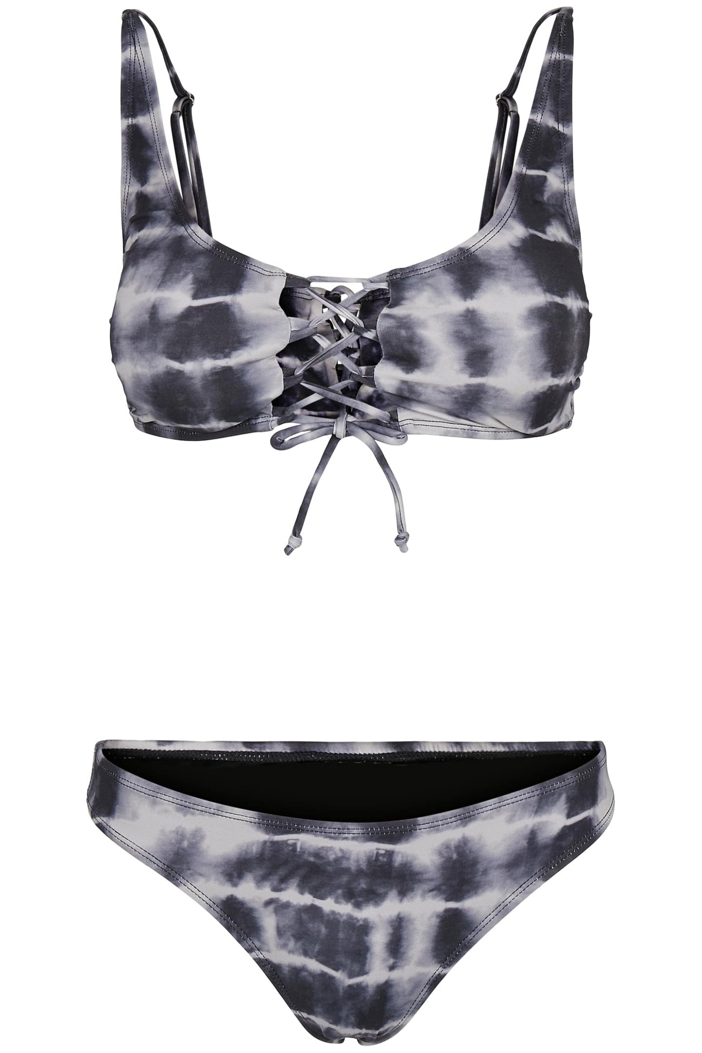 LADIES LACE UP TIE DYE BIKINI BLACK/WHITE 1