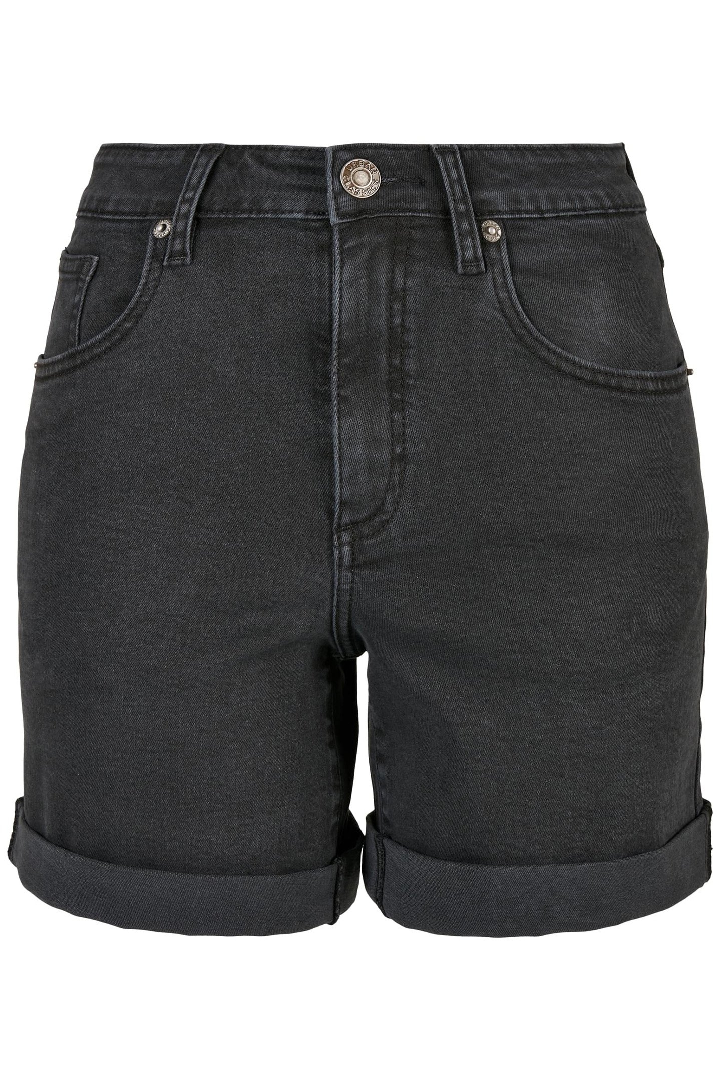 LADIES ORGANIC STRETCH DENIM 5 POCKET SHORTS BLACK WASHED 1