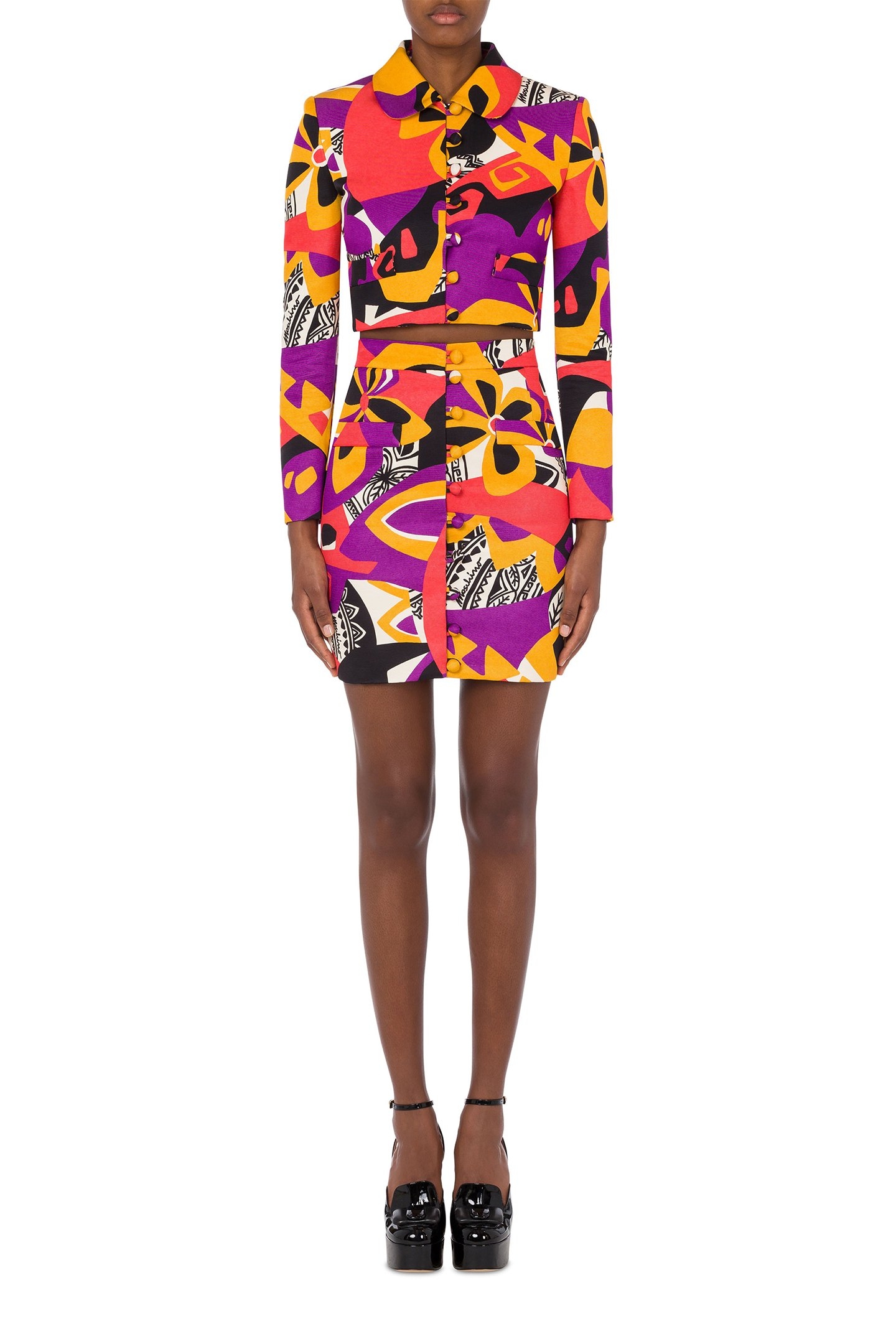 CROPPED JACKET IN GEOMETRIC PRINT OTTOMAN MULTICOLOUR 1