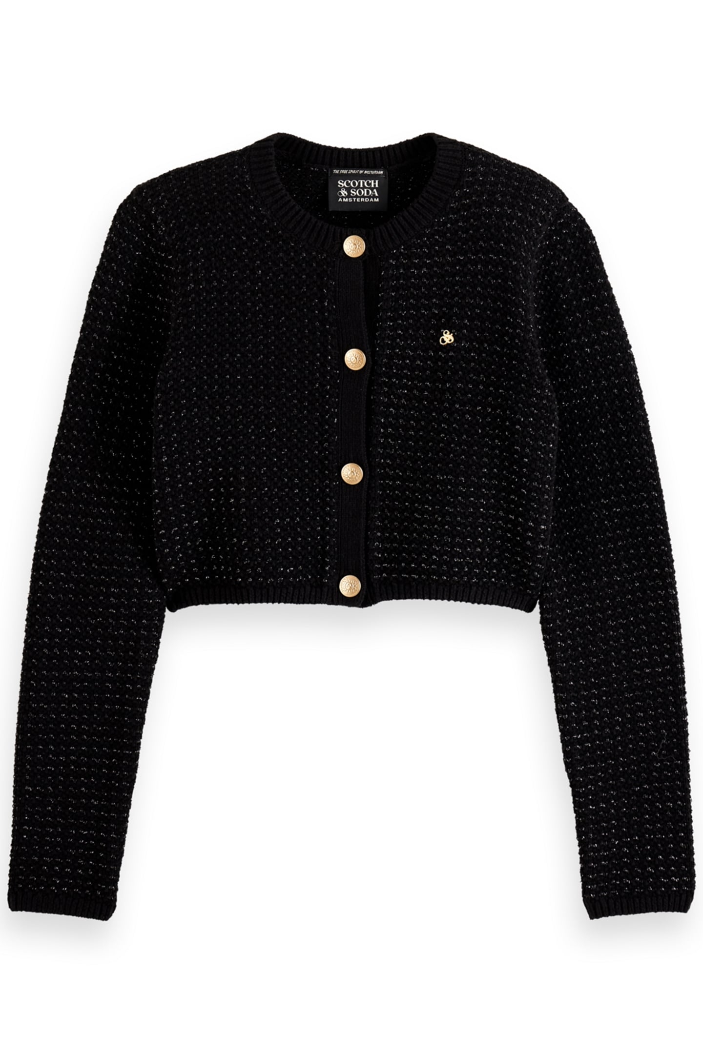 METALLIC TWEED STITCH CROPPED CARDIGAN EVENING BLACK 1