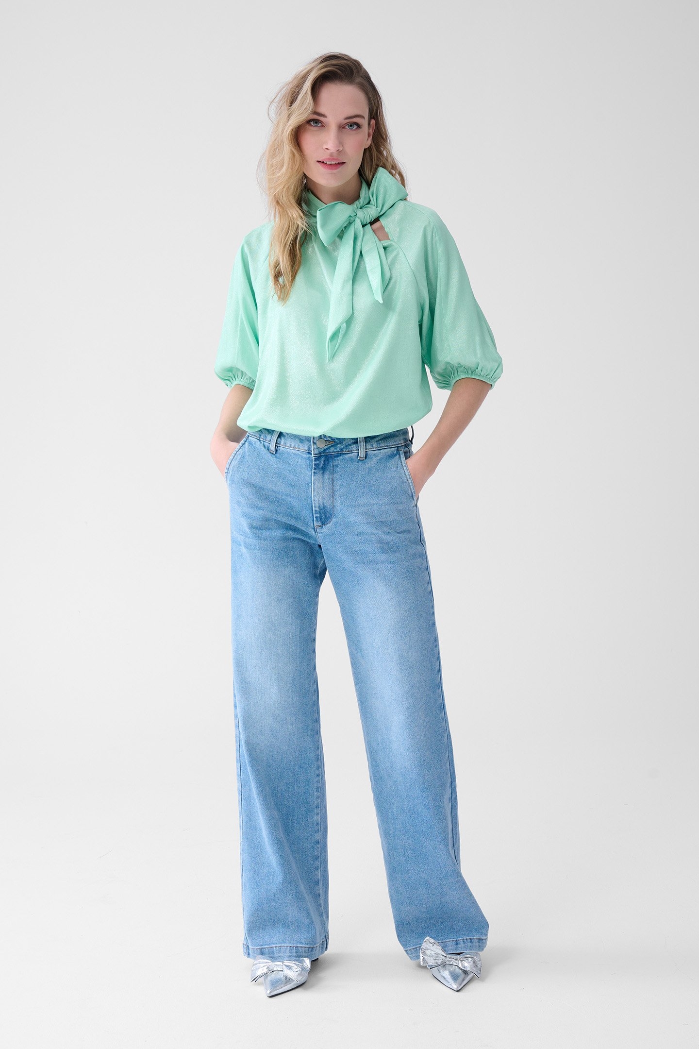 LA-SBSHINE BOW BLOUSE LIGHTGREEN 2