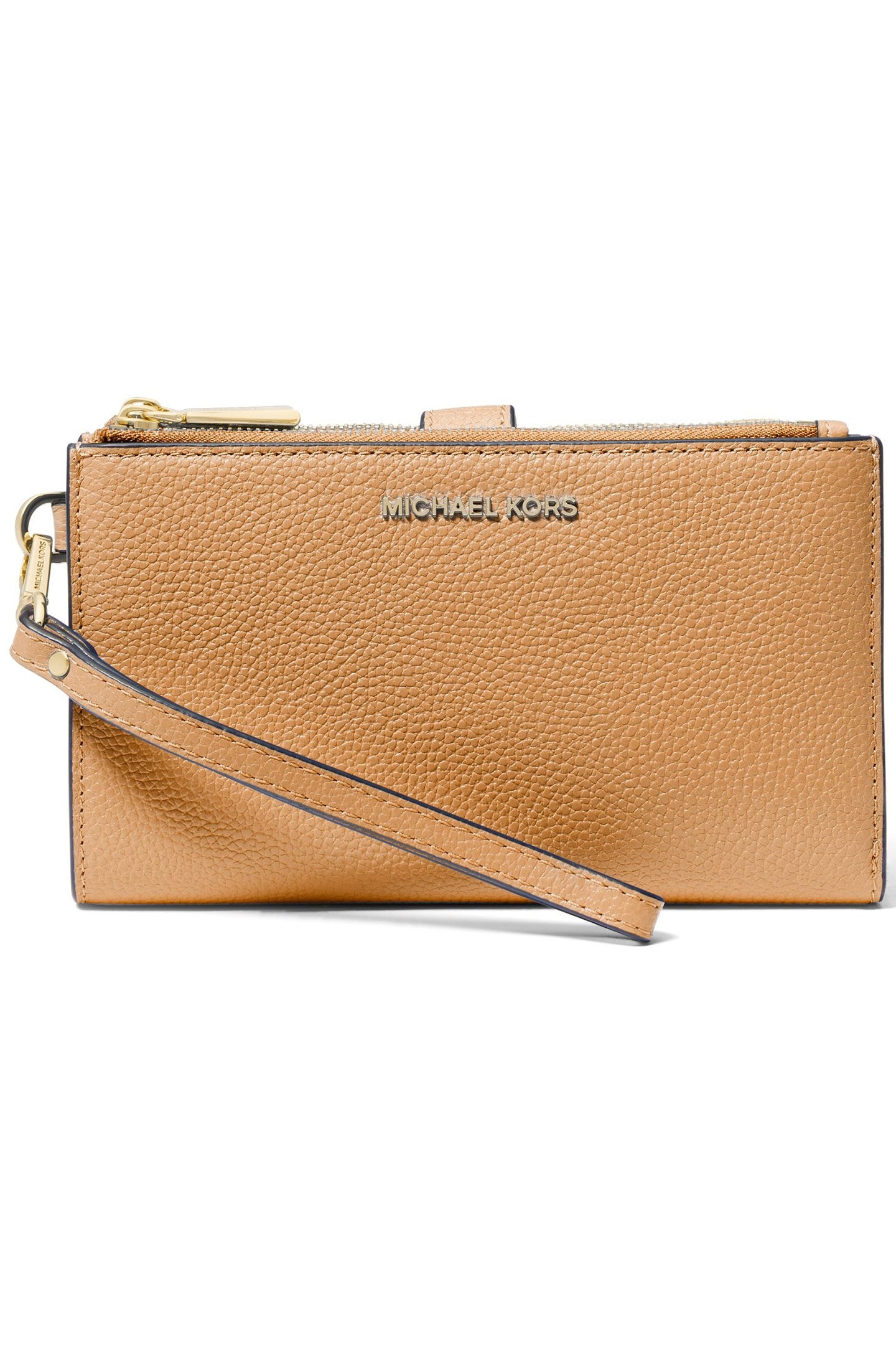 DOUBLE ZIP WRISTLET CLUTCH BAG IN BEIGE 1