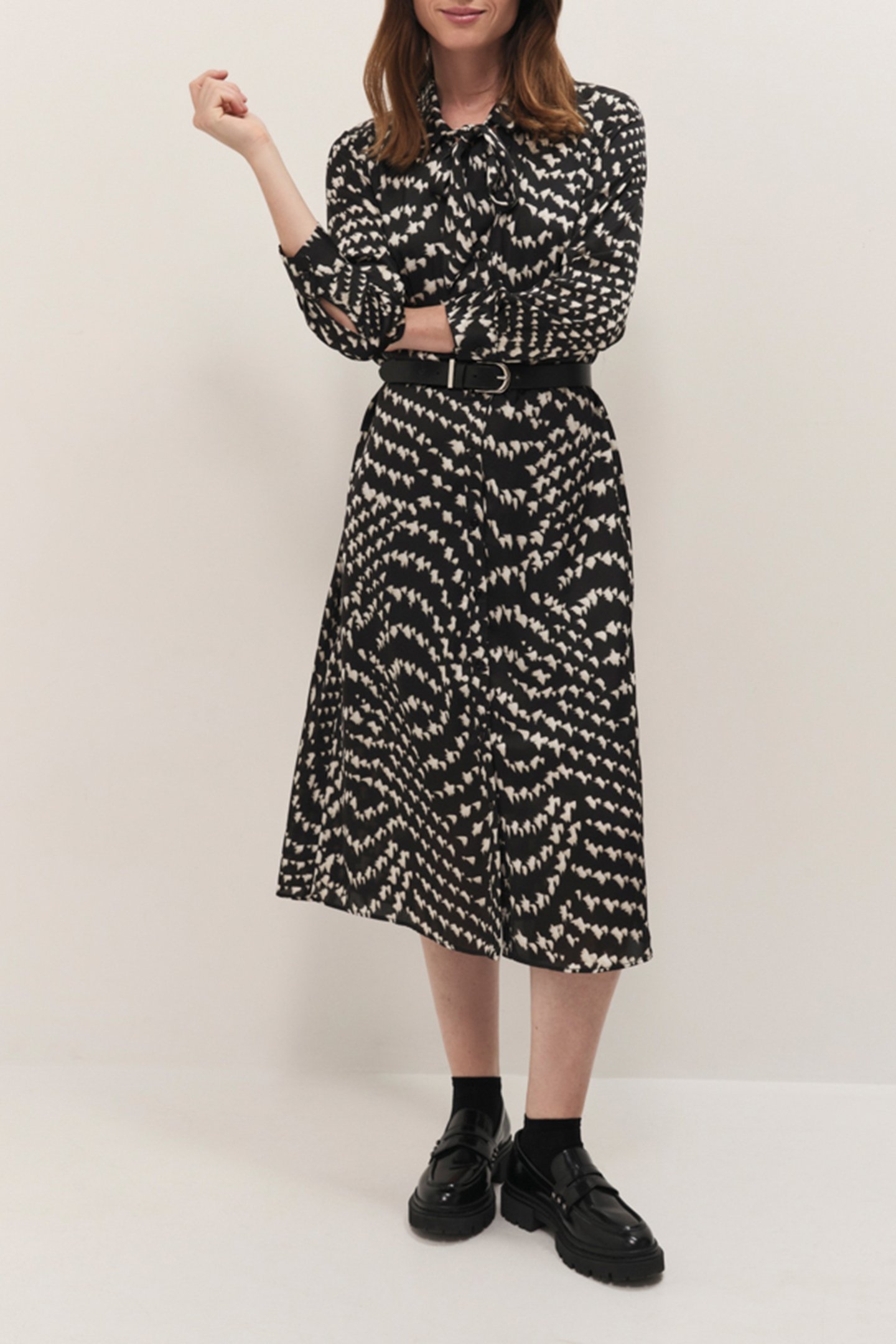 ROUBEN - BLACK LONG SHIRT DRESS WITH OPTICAL PRINT 3