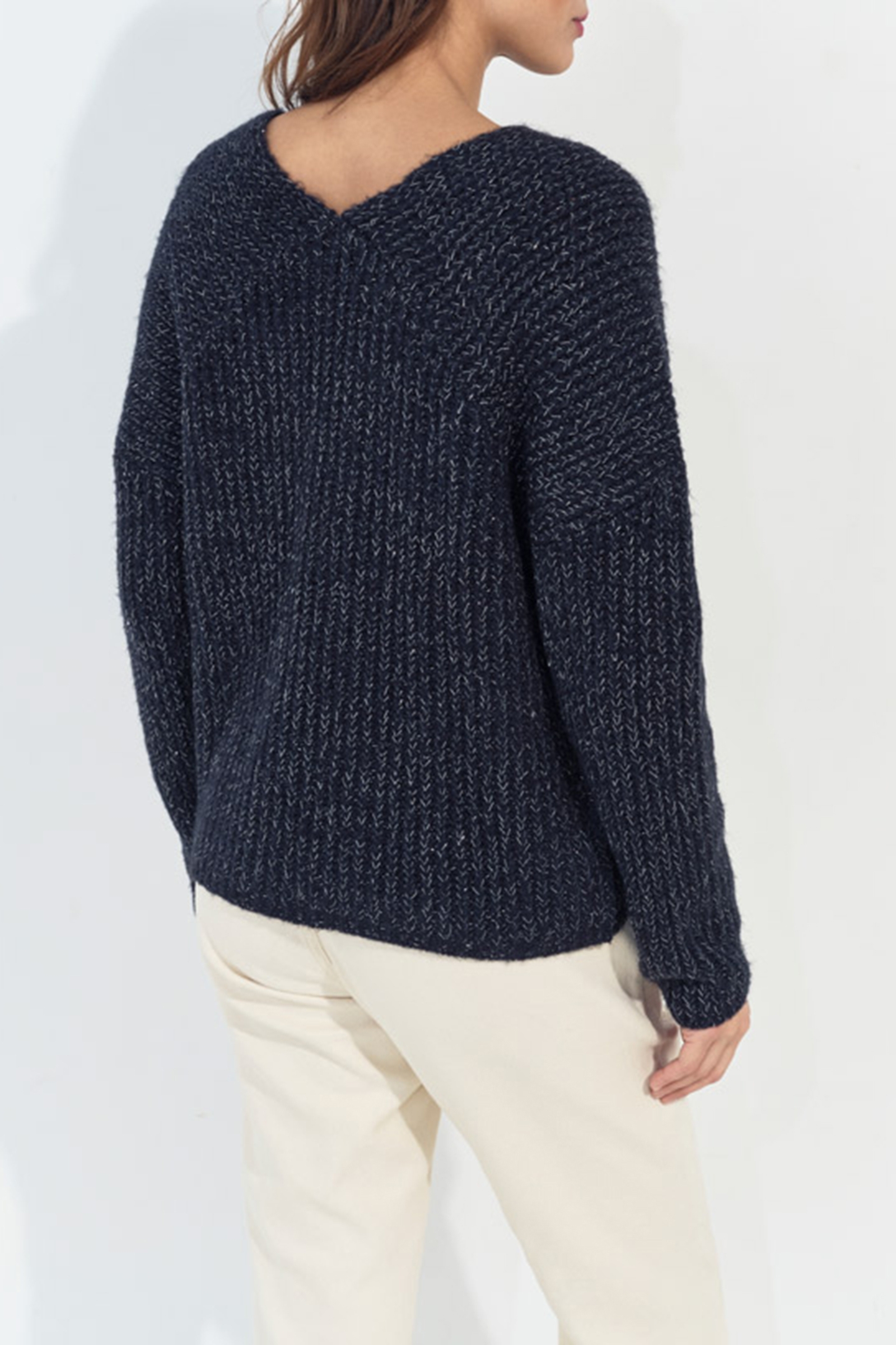 TIMEO - NAVY LUREX KNIT V-NECK JUMPER FRONT/BACK 2
