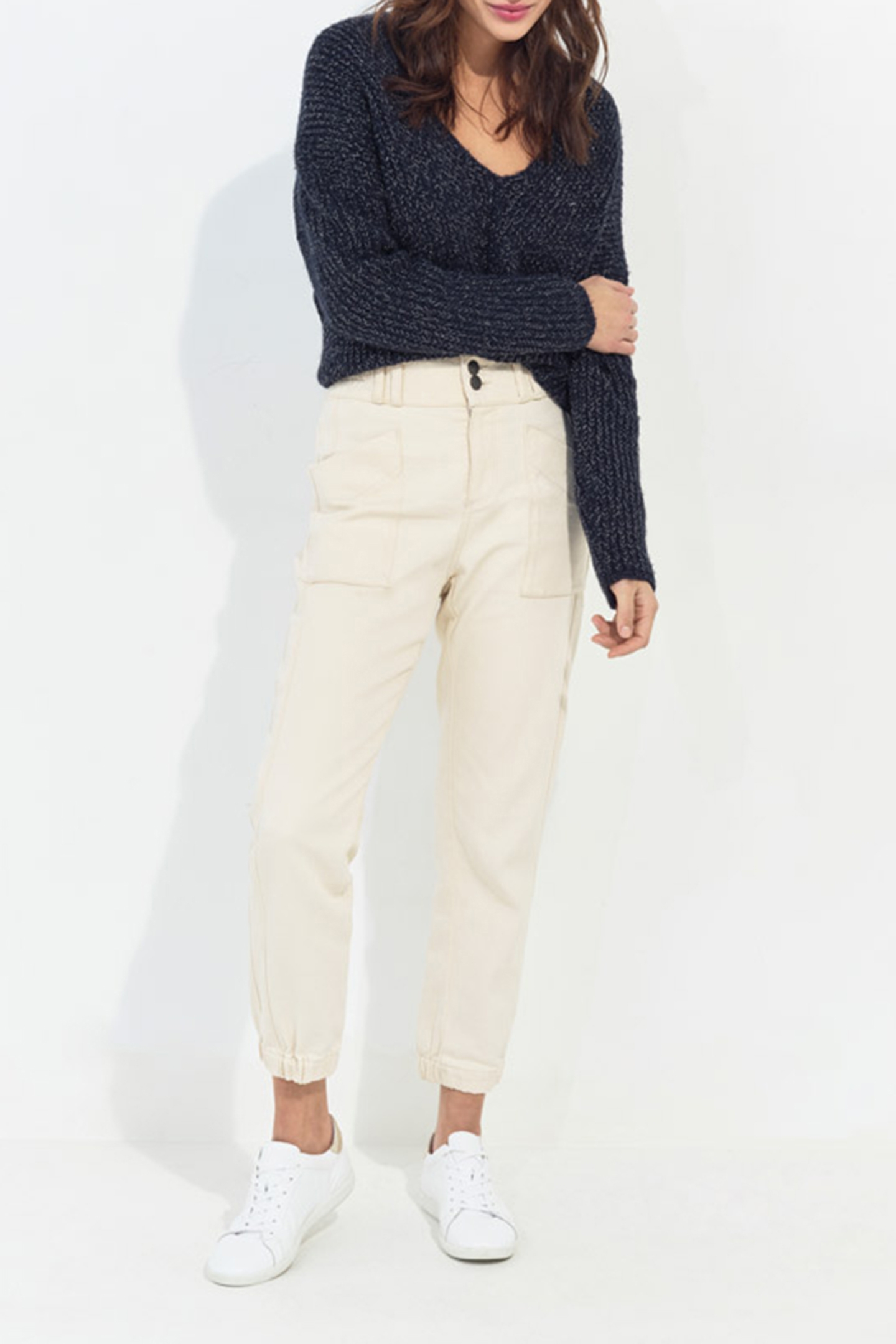 TIMEO - NAVY LUREX KNIT V-NECK JUMPER FRONT/BACK 3