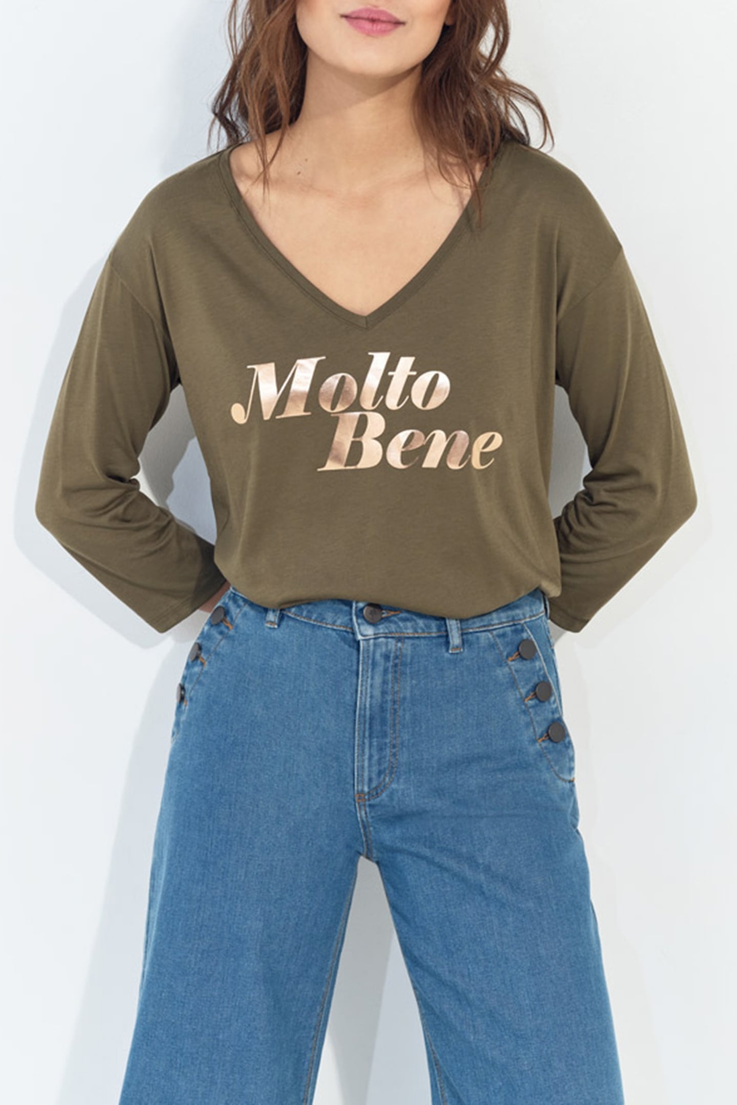 MEZZO - KHAKI METALLIC MESSAGE T-SHIRT 1