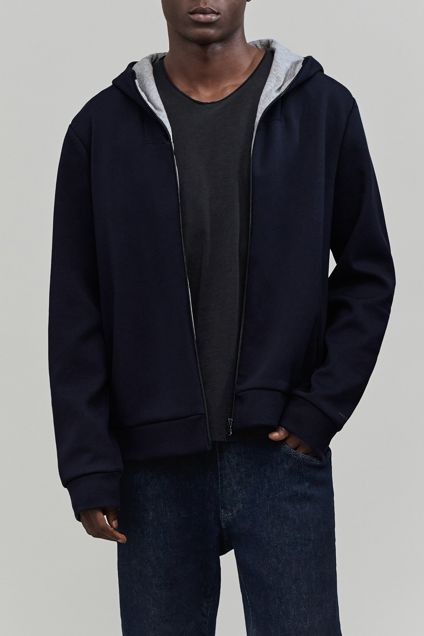 NAVY NEOPRENE ZIPPED CARDIGAN 1