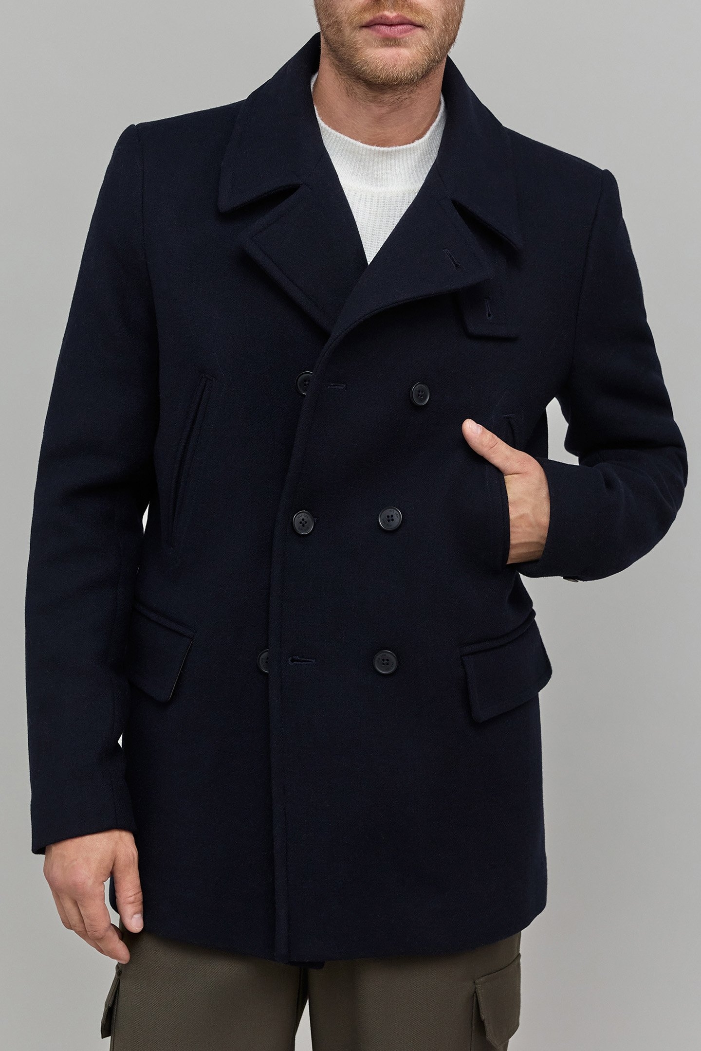 NAVY BLUE WOOLLY PEA COAT 1