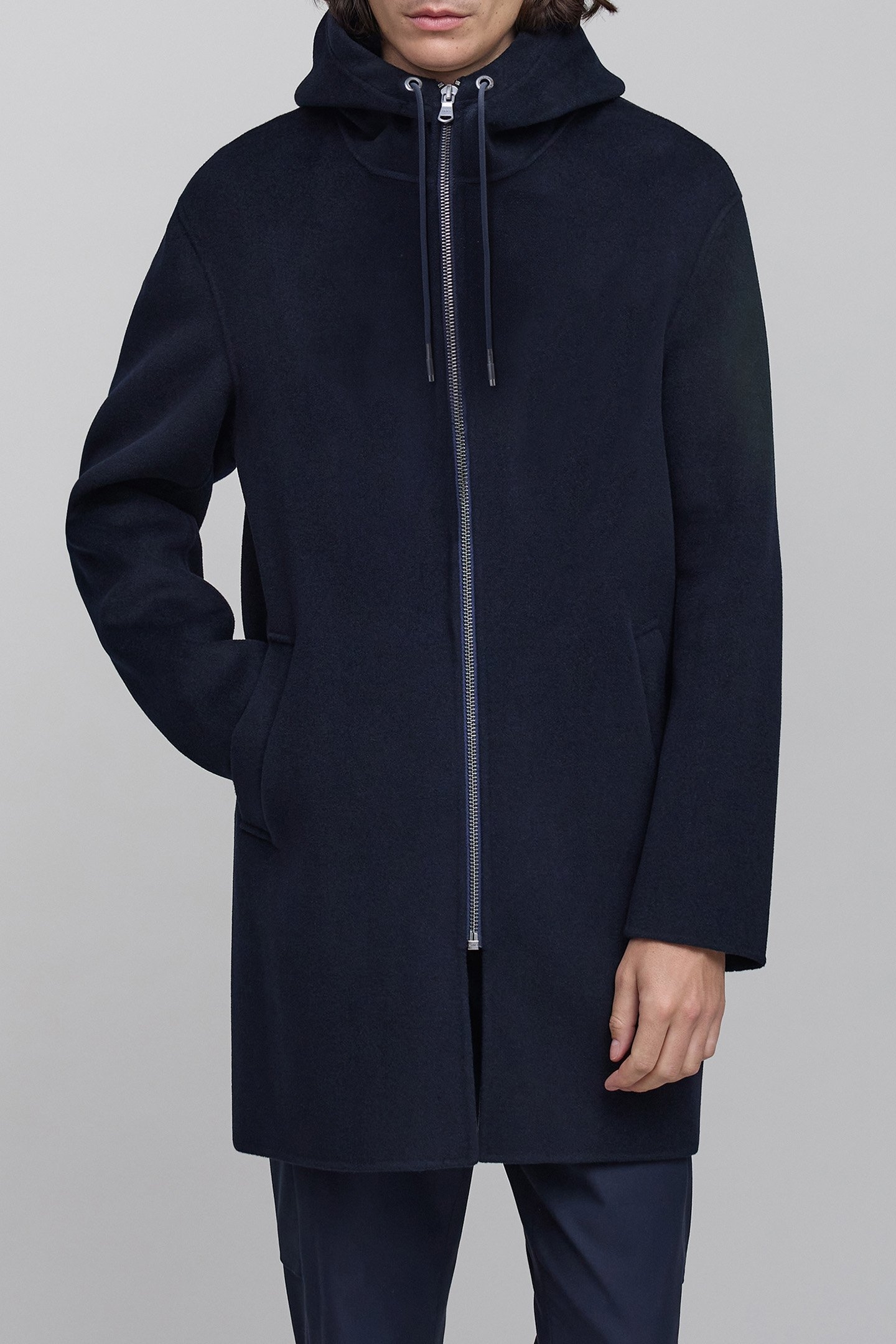 NAVY WOOL HOODED COAT 1