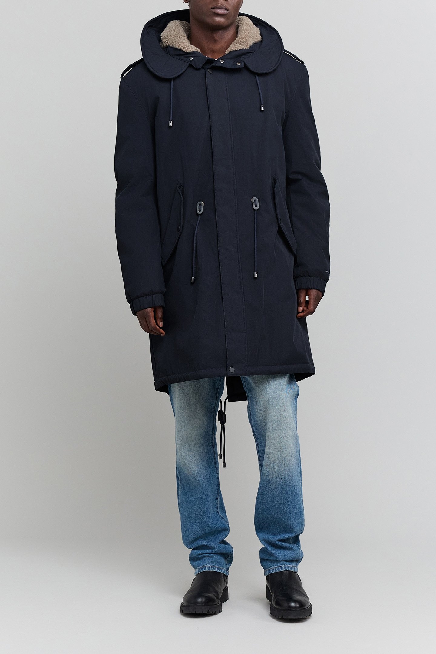NAVY BLUE PARKA WITH BEIGE SHERPA LINING 1