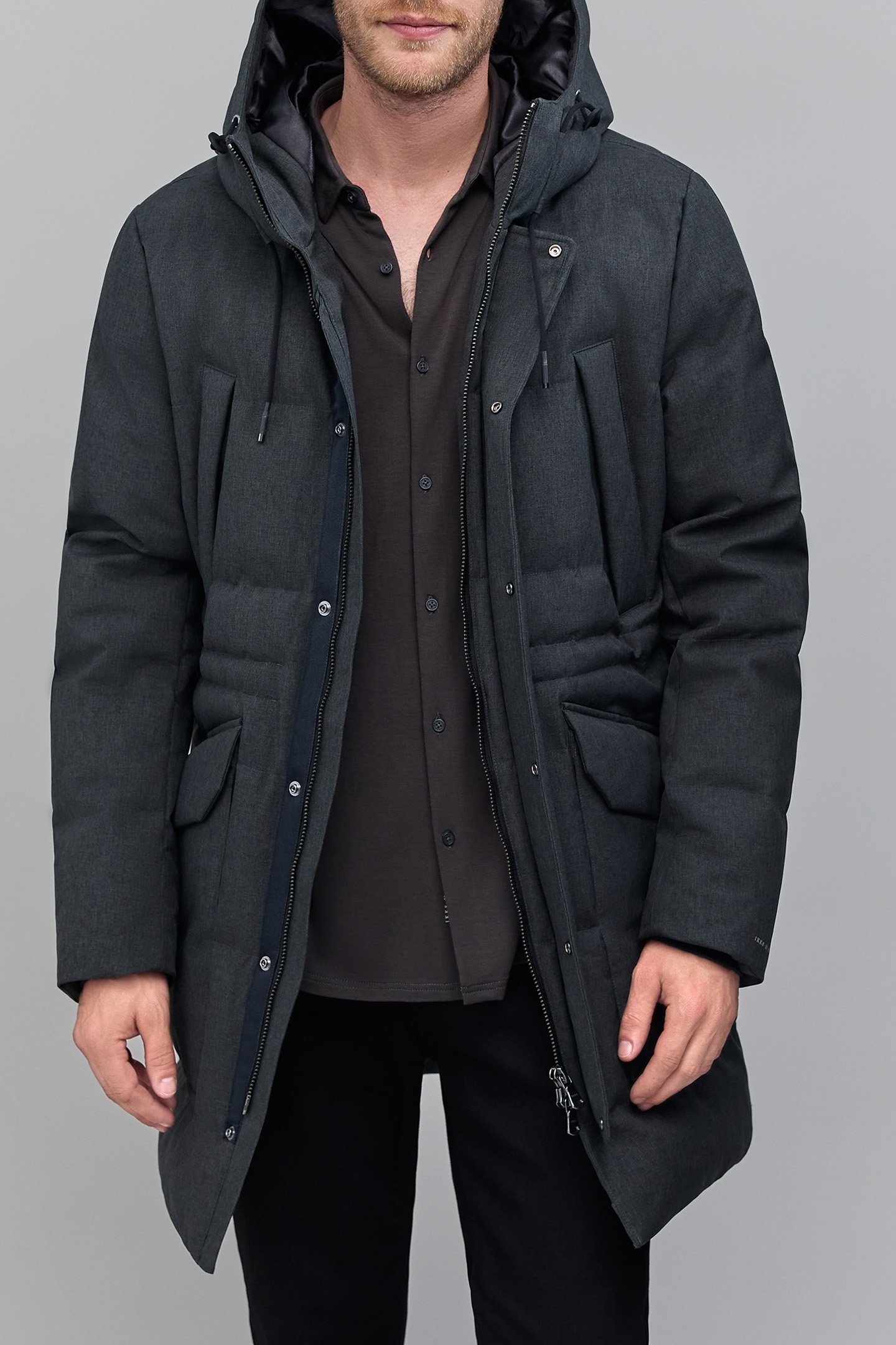 CHARCOAL RECYCLED POLYESTER LONG PADDED JACKET 1