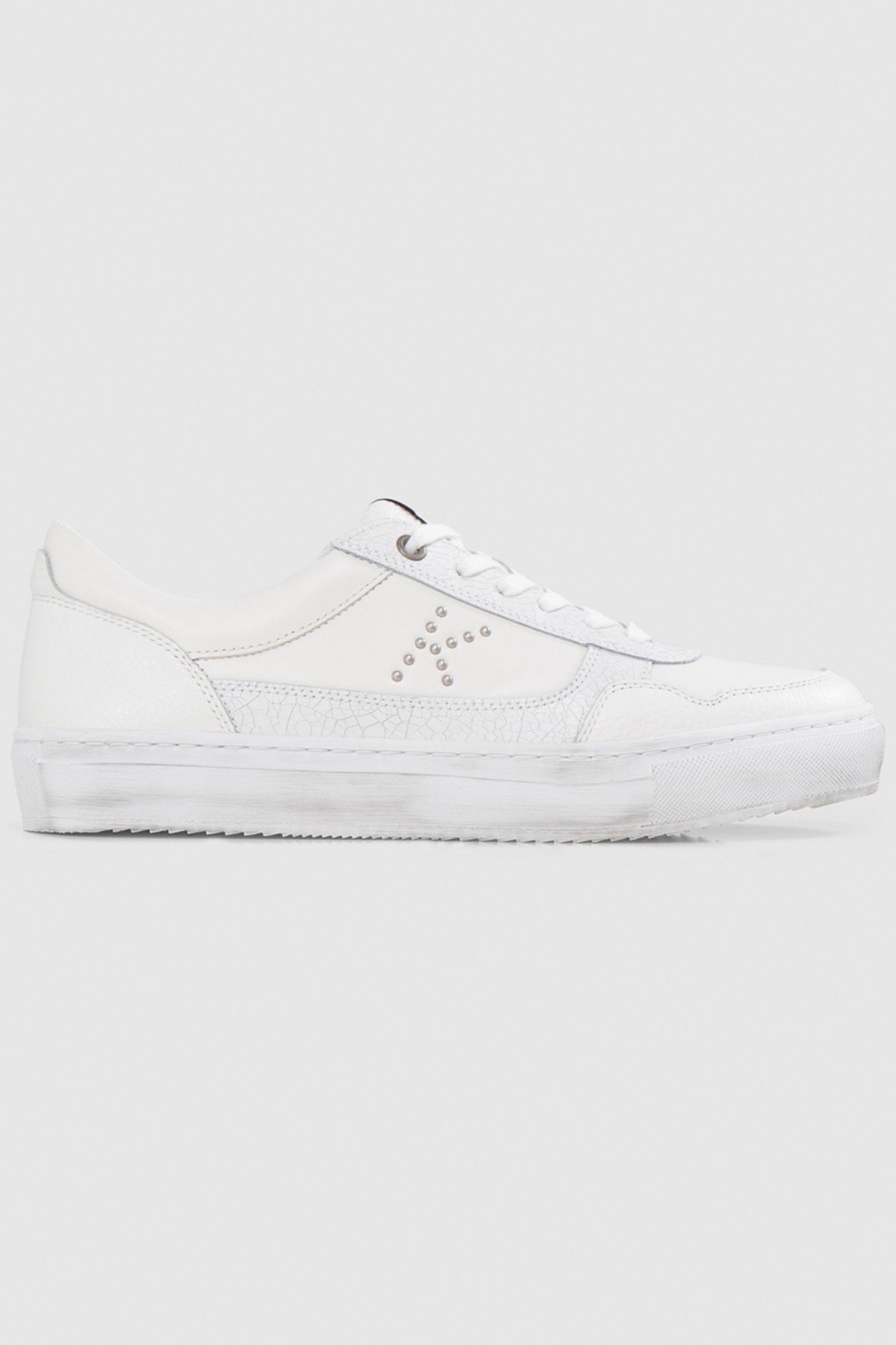 WOMEN’S WHITE LEATHER K STUDDED TRAINERS 1
