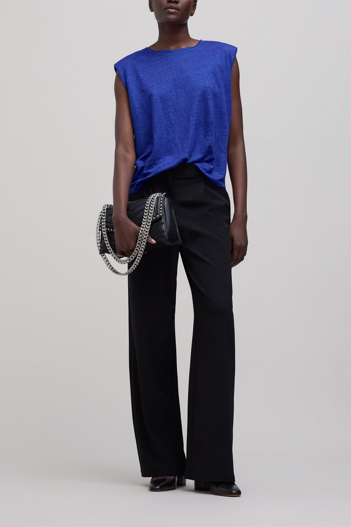 ELECTRIC BLUE LINEN FOIL KNIT TEE-SHIRT 3