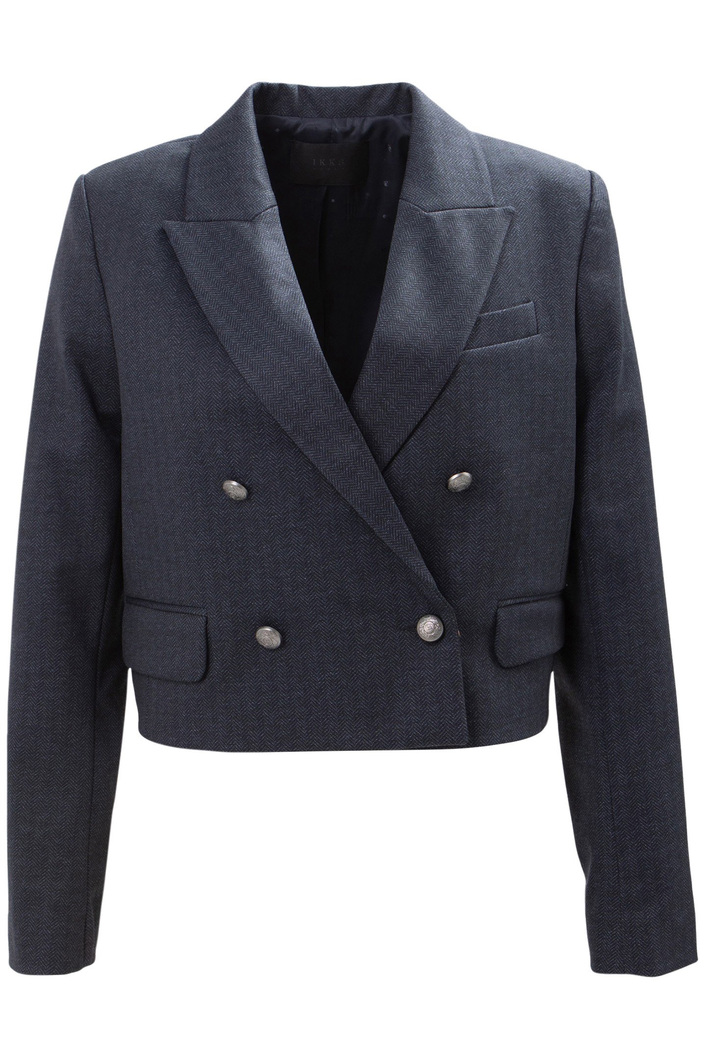 NAVY HERRINGBONE PATTERN SHORT SUIT JACKET 4