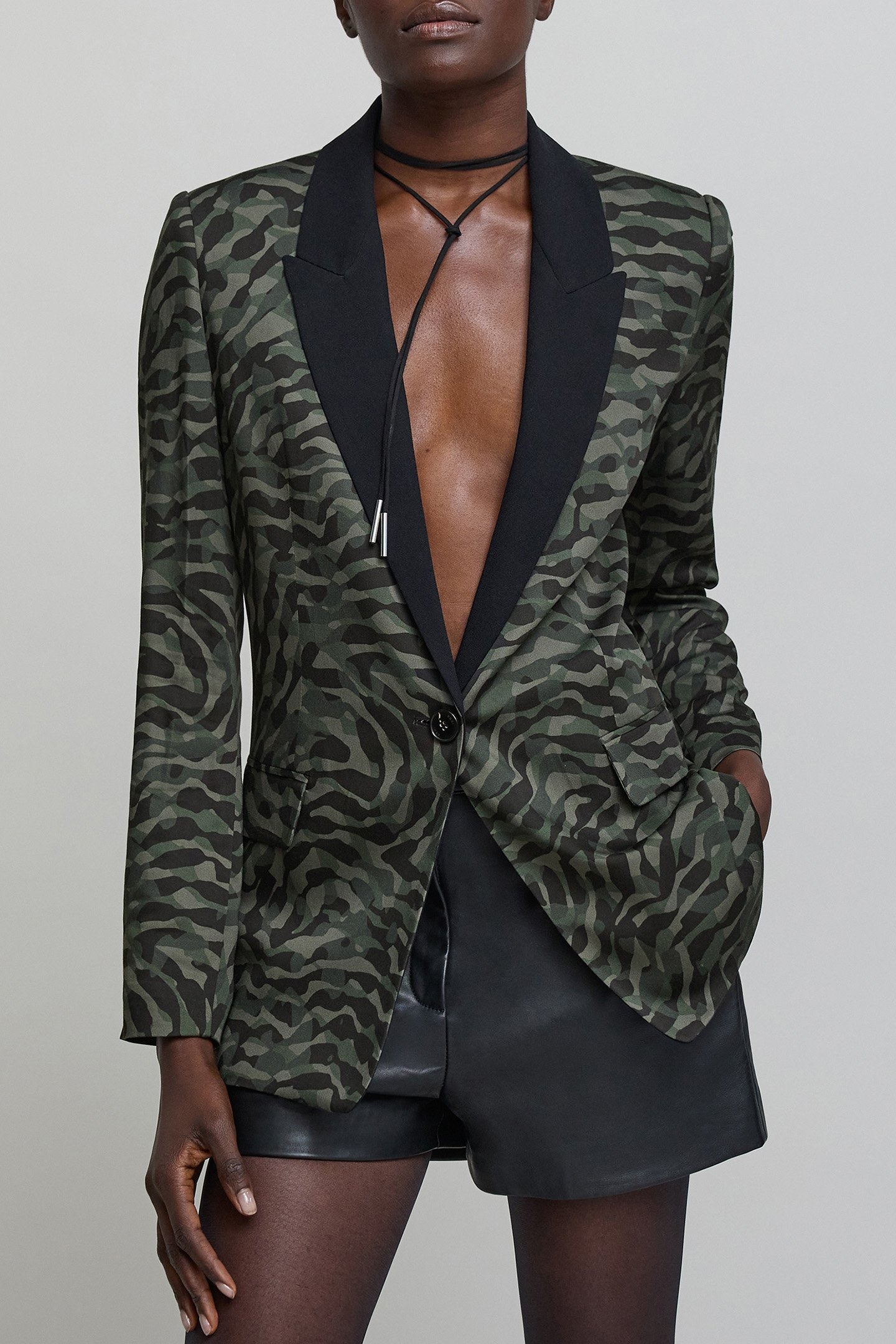 FLOWING KHAKI CAMOUFLAGE PRINT SUIT JACKET 1