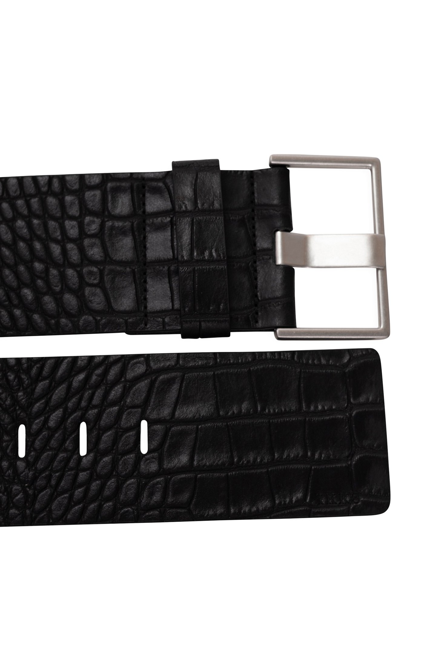 CROCODILE-EFFECT EMBOSSED LEATHER BLACK DRESS BELT 4