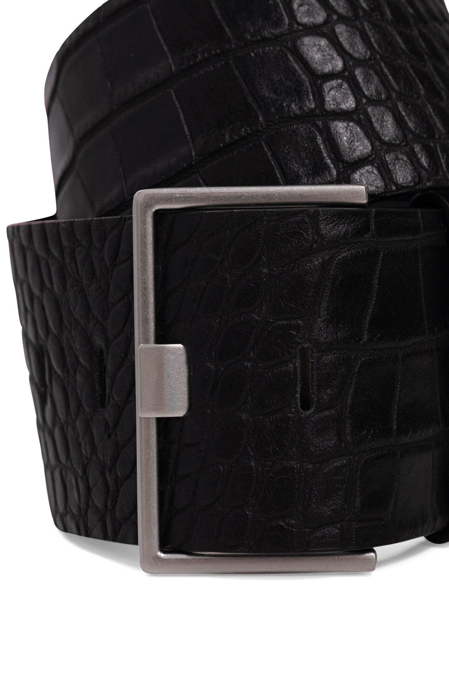 CROCODILE-EFFECT EMBOSSED LEATHER BLACK DRESS BELT 6
