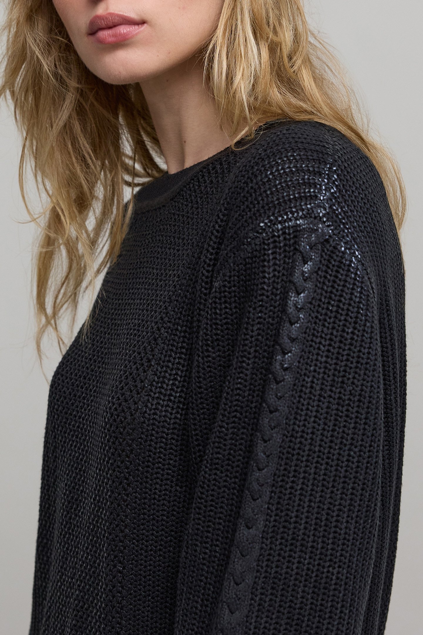 BLACK OPENWORK KNIT SWEATER 5