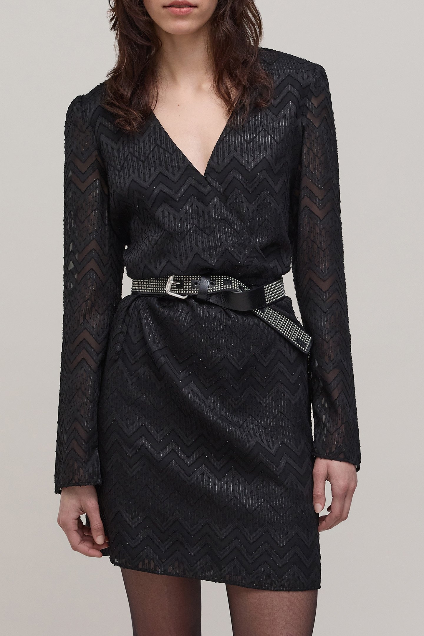 BLACK HERRINGBONE JACQUARD VOILE DRESS 1